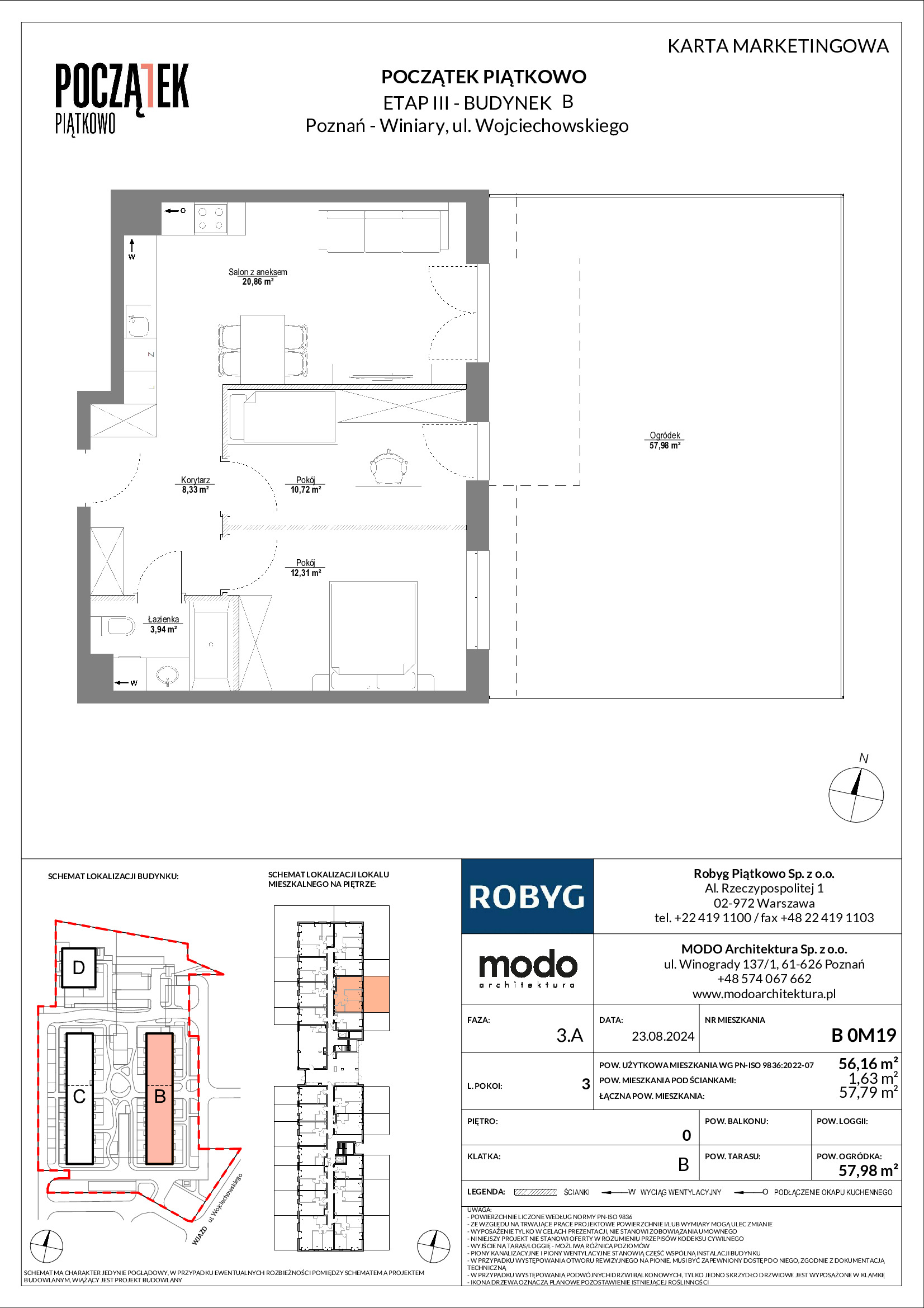 Mieszkanie 56,16 m², parter, oferta nr B.0M19, Początek Piątkowo, Poznań, Piątkowo, ul. Wojciechowskiego-idx