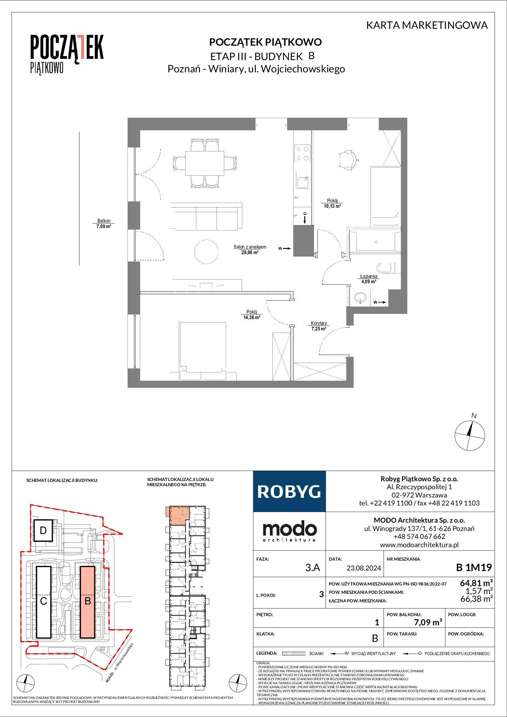 Mieszkanie 64,81 m², piętro 1, oferta nr B.1M19, Początek Piątkowo, Poznań, Piątkowo, ul. Wojciechowskiego-idx