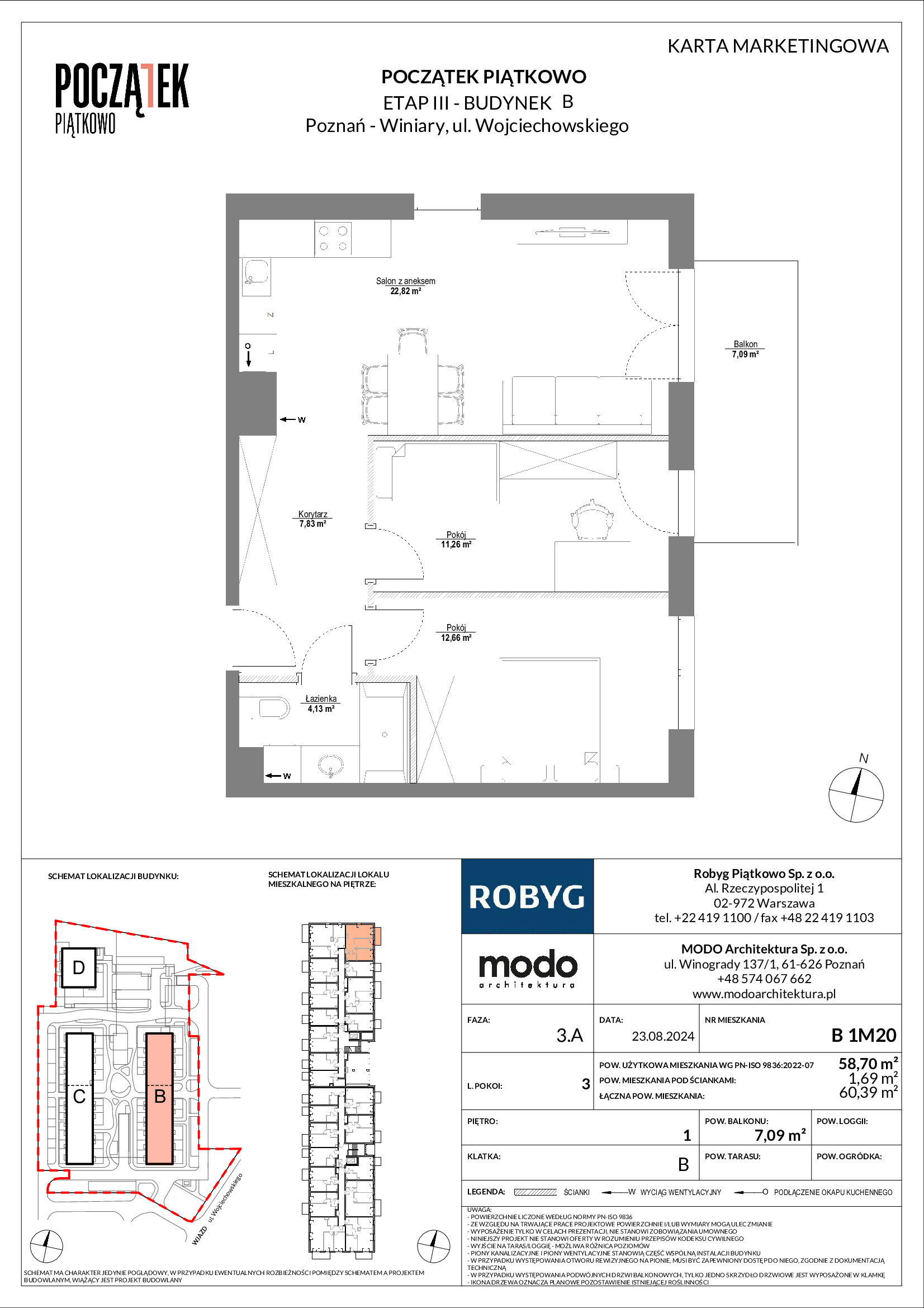 Mieszkanie 58,70 m², piętro 1, oferta nr B.1M20, Początek Piątkowo, Poznań, Piątkowo, ul. Wojciechowskiego-idx