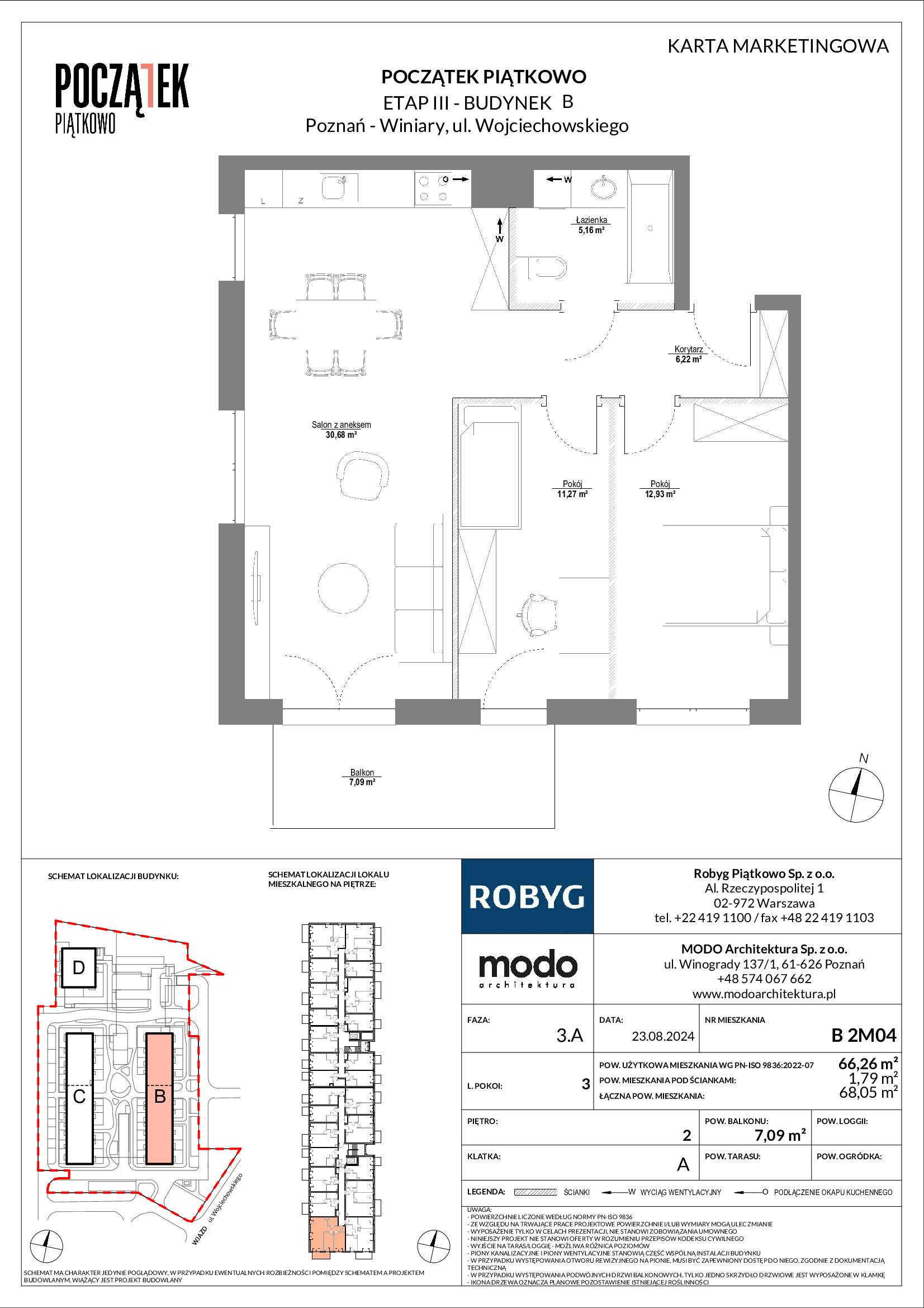 Mieszkanie 66,26 m², piętro 2, oferta nr B.2M04, Początek Piątkowo, Poznań, Piątkowo, ul. Wojciechowskiego-idx