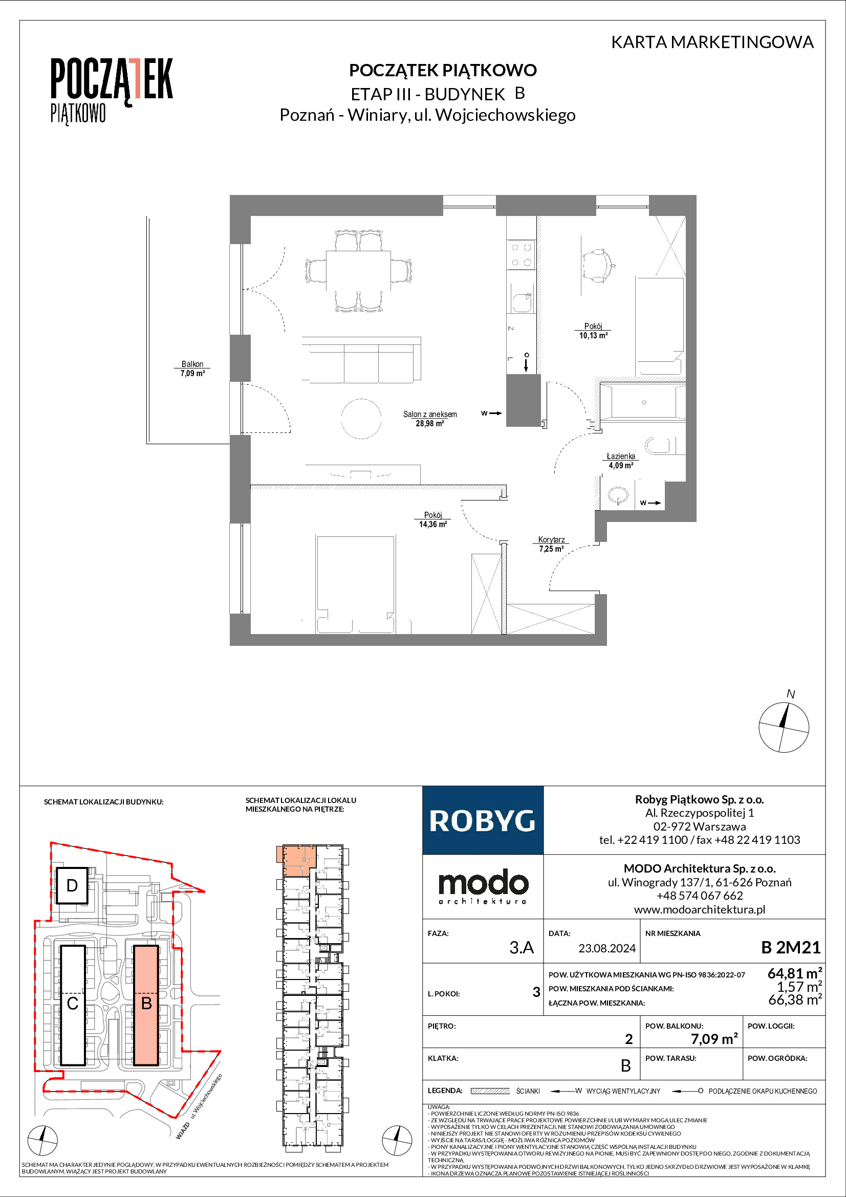 Mieszkanie 64,81 m², piętro 2, oferta nr B.2M21, Początek Piątkowo, Poznań, Piątkowo, ul. Wojciechowskiego-idx