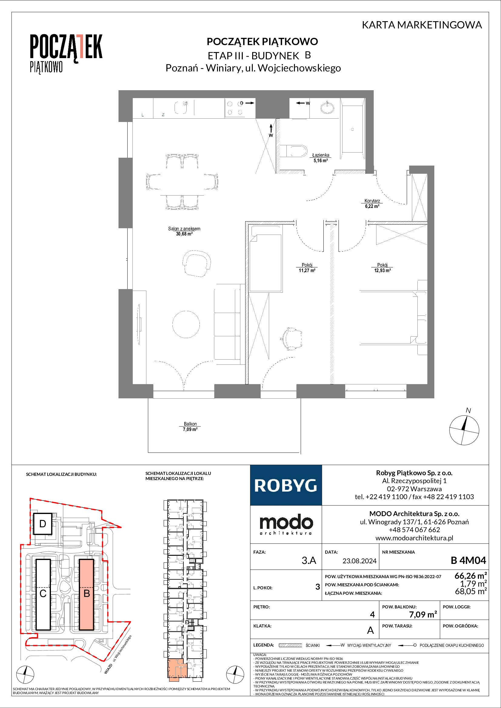 Mieszkanie 66,26 m², piętro 4, oferta nr B.4M04, Początek Piątkowo, Poznań, Piątkowo, ul. Wojciechowskiego-idx