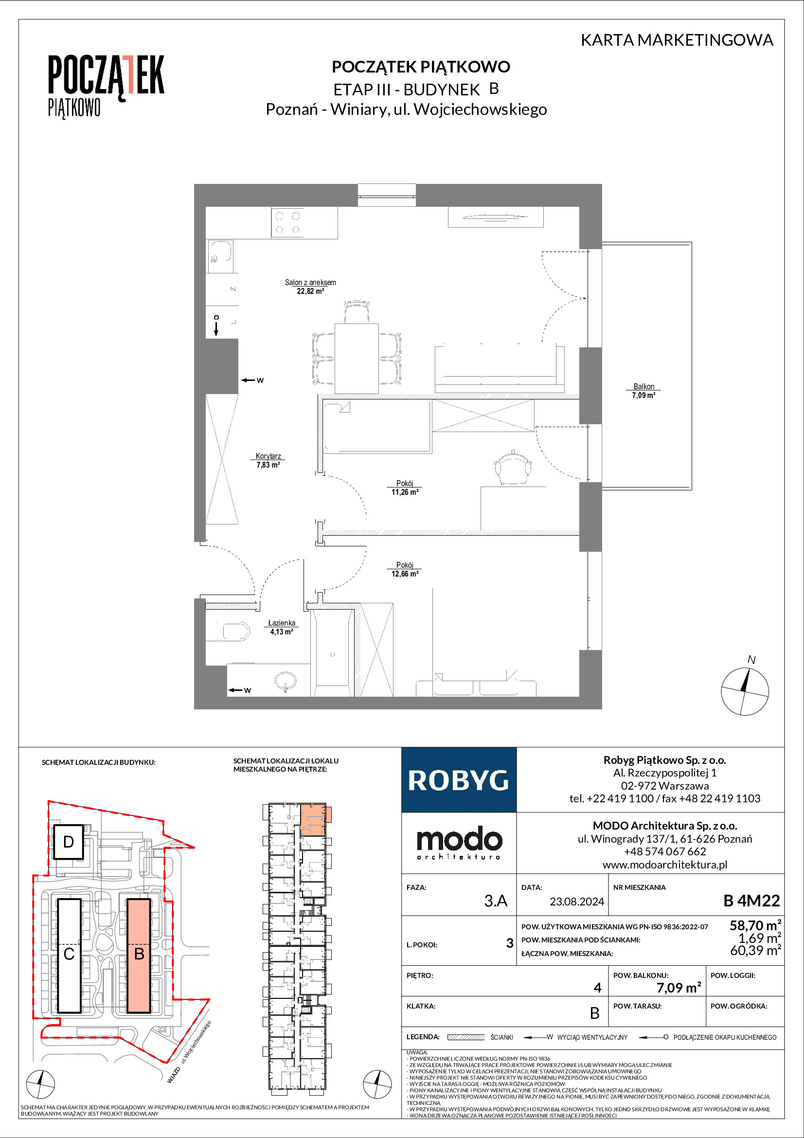 Mieszkanie 58,70 m², piętro 4, oferta nr B.4M22, Początek Piątkowo, Poznań, Piątkowo, ul. Wojciechowskiego-idx