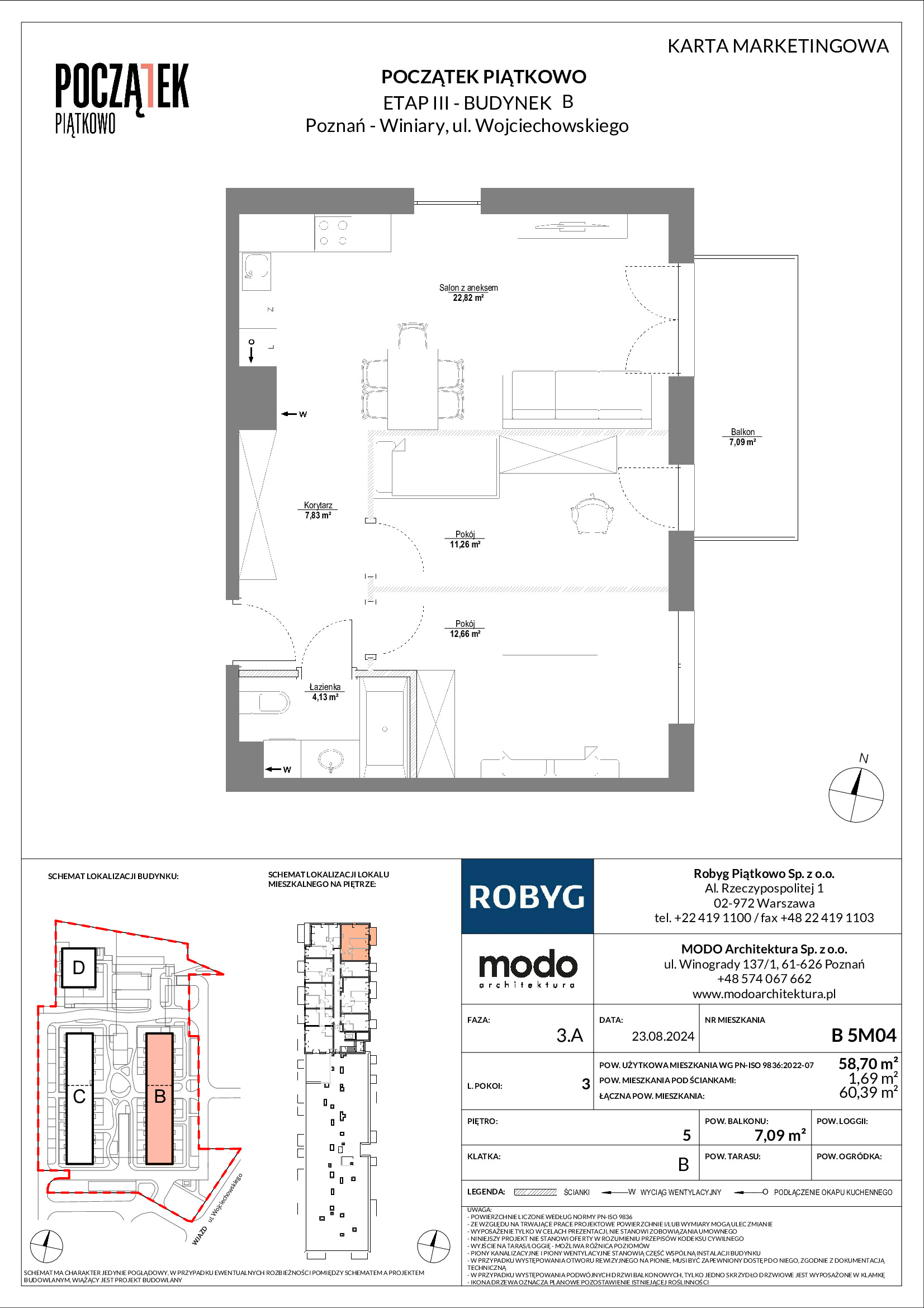 Mieszkanie 58,70 m², piętro 5, oferta nr B.5M04, Początek Piątkowo, Poznań, Piątkowo, ul. Wojciechowskiego-idx