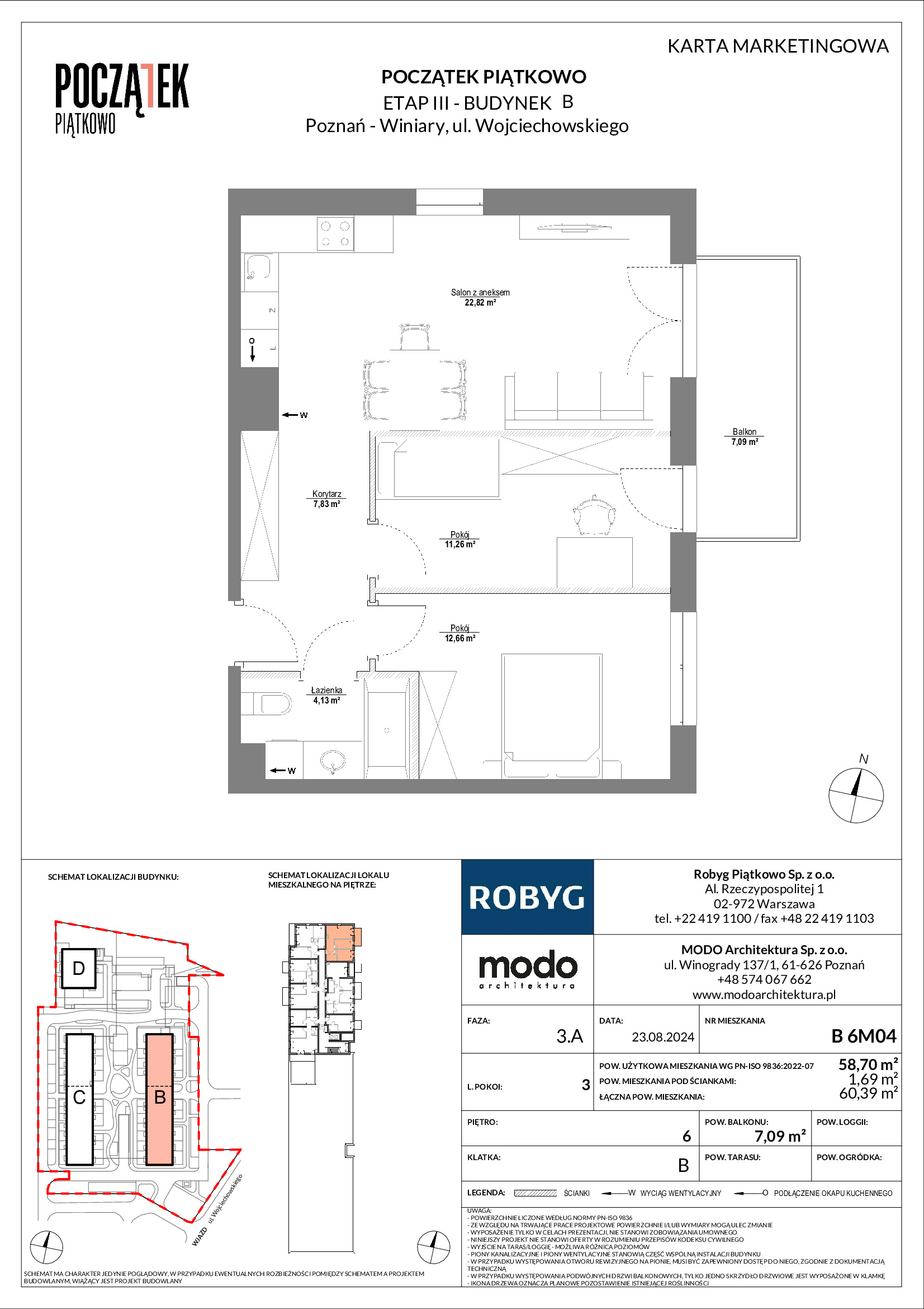 Mieszkanie 58,70 m², piętro 6, oferta nr B.6M04, Początek Piątkowo, Poznań, Piątkowo, ul. Wojciechowskiego-idx