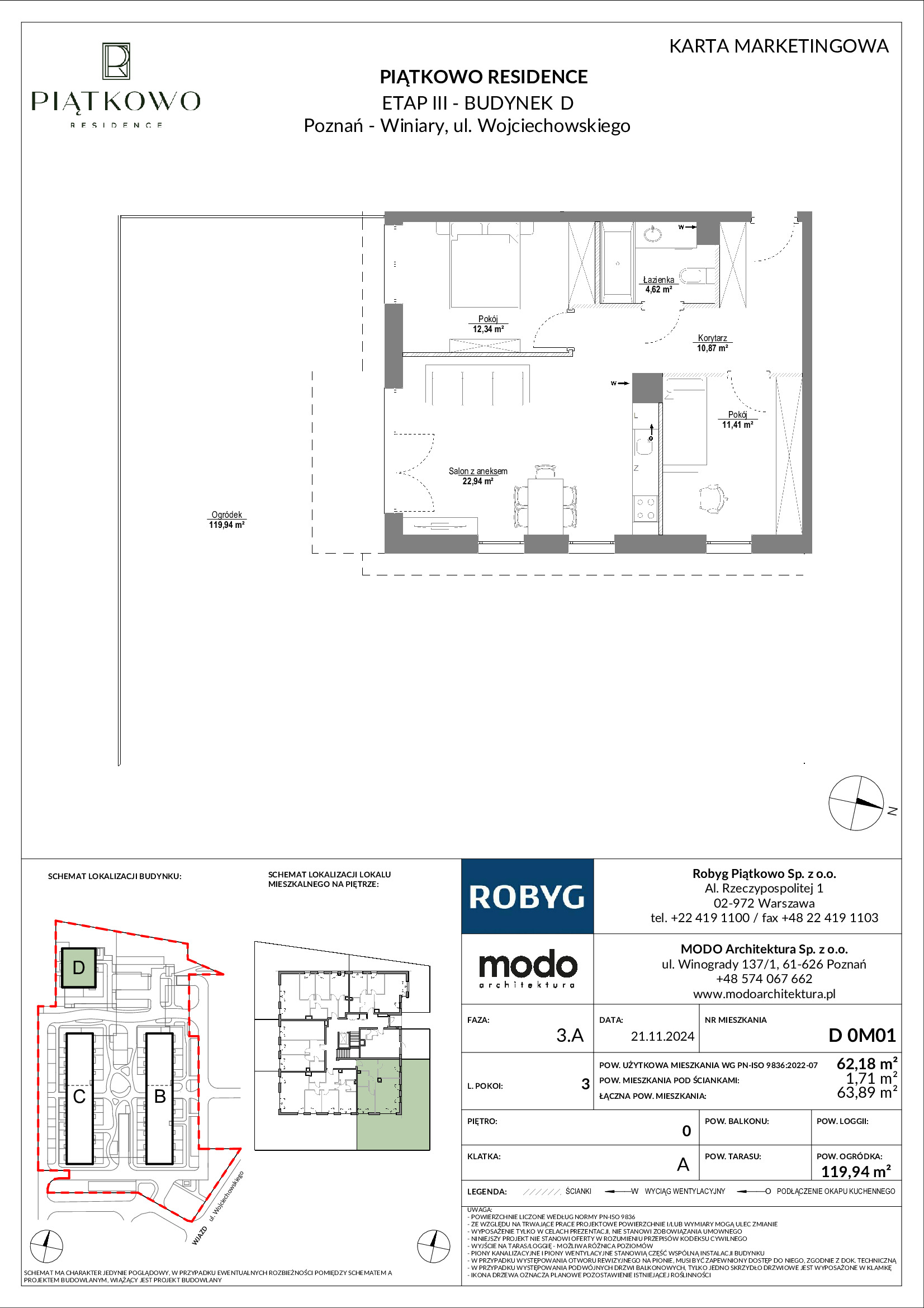 Mieszkanie 62,18 m², parter, oferta nr D.0M01, Piątkowo Residence, Poznań, Piątkowo, Piątkowo, ul. Wojciechowskiego-idx