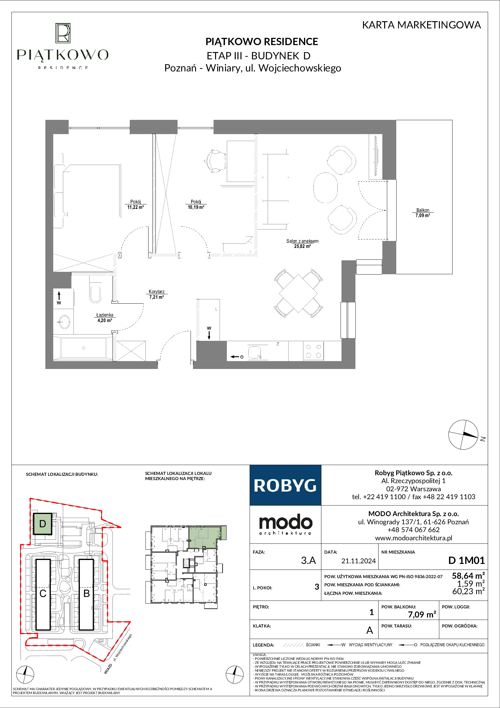 Mieszkanie 58,64 m², piętro 1, oferta nr D.1M01, Piątkowo Residence, Poznań, Piątkowo, Piątkowo, ul. Wojciechowskiego-idx