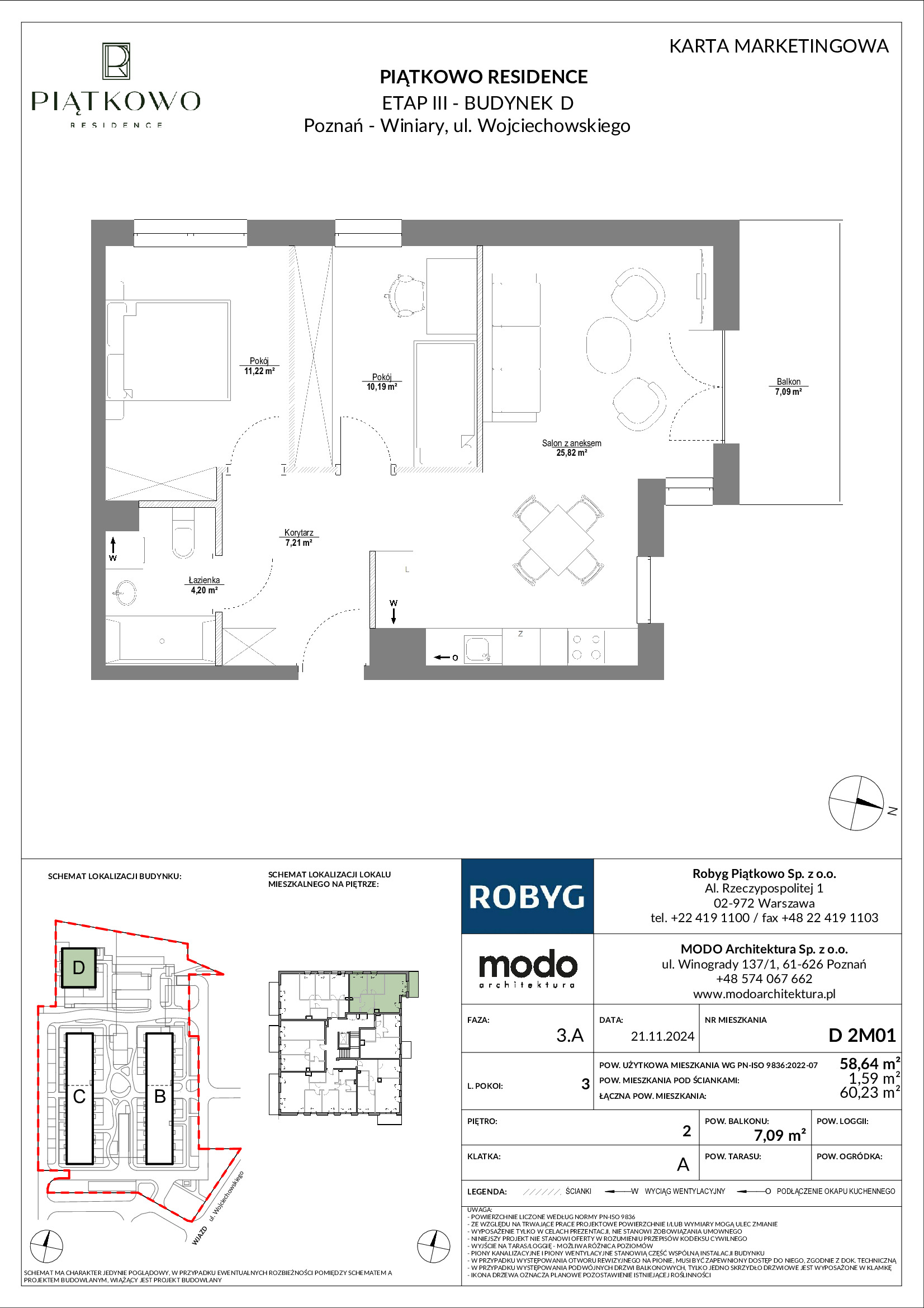 Mieszkanie 58,64 m², piętro 2, oferta nr D.2M01, Piątkowo Residence, Poznań, Piątkowo, Piątkowo, ul. Wojciechowskiego-idx