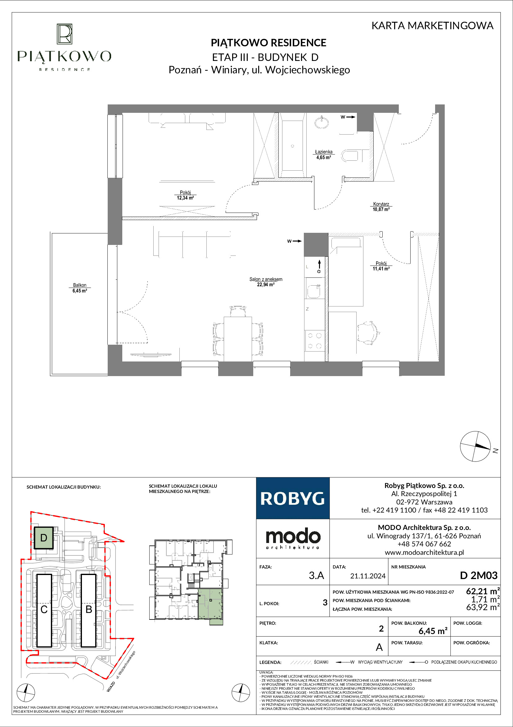 Mieszkanie 62,21 m², piętro 2, oferta nr D.2M03, Piątkowo Residence, Poznań, Piątkowo, Piątkowo, ul. Wojciechowskiego-idx