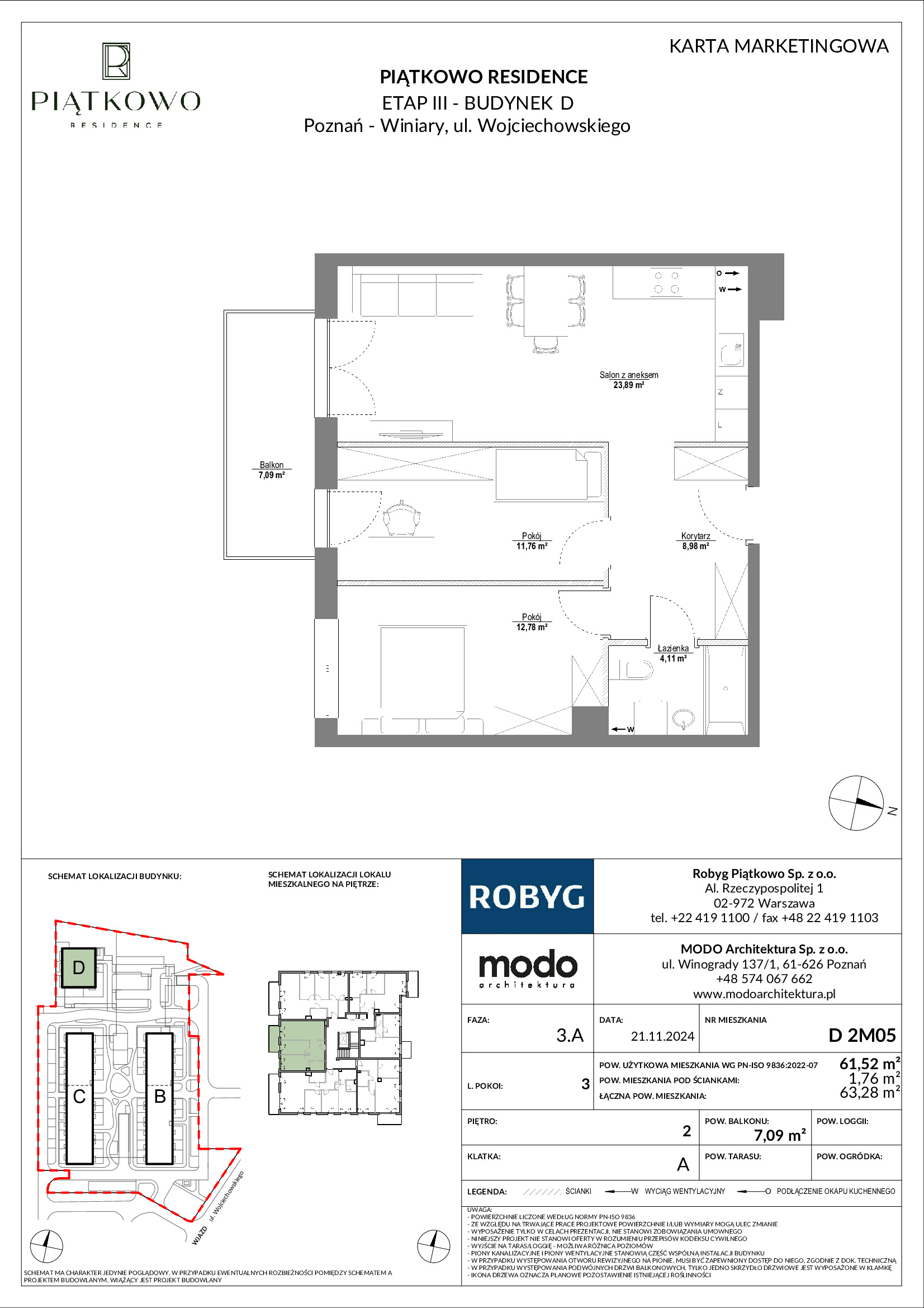 Mieszkanie 61,52 m², piętro 2, oferta nr D.2M05, Piątkowo Residence, Poznań, Piątkowo, Piątkowo, ul. Wojciechowskiego-idx