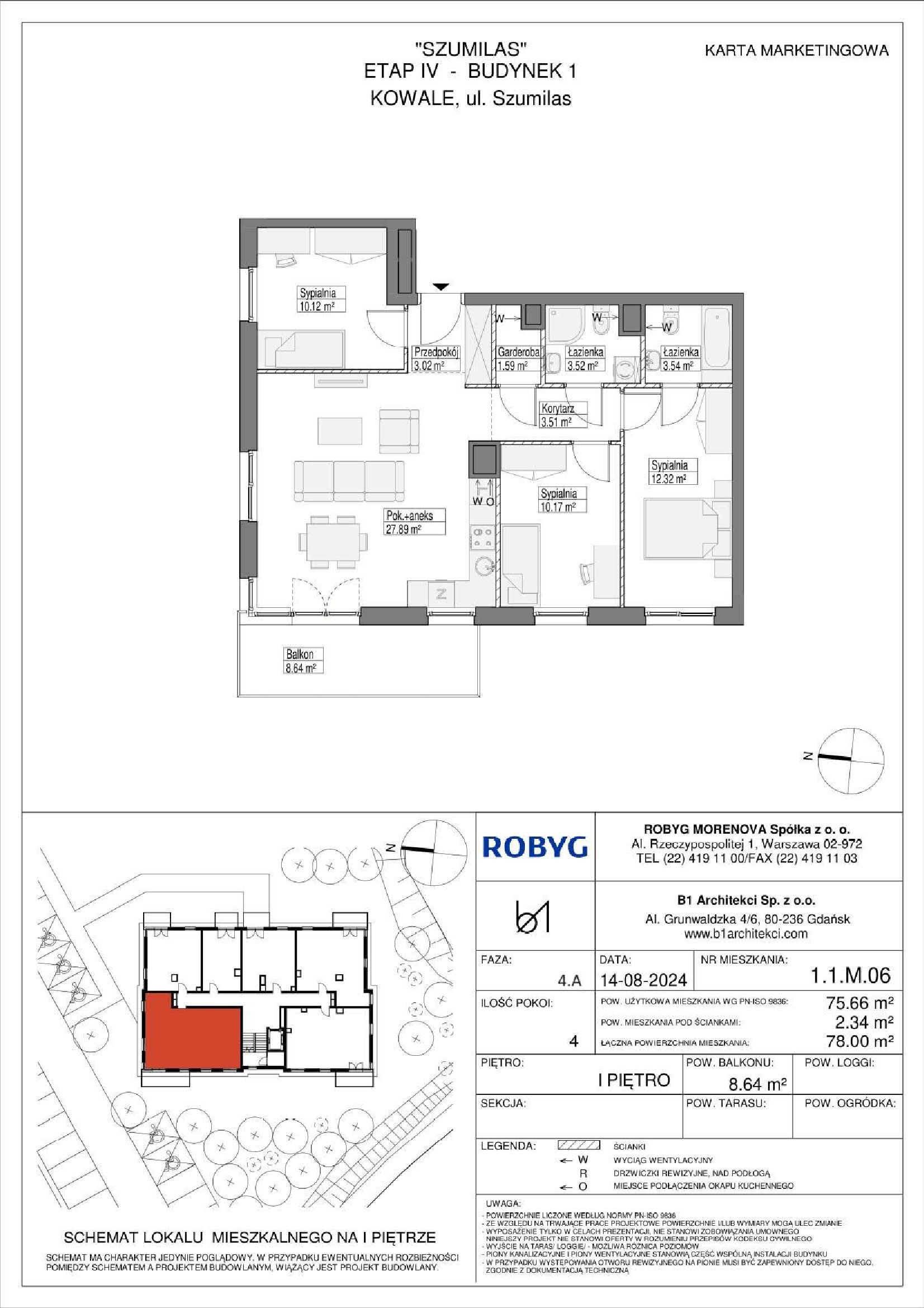 Mieszkanie 75,66 m², piętro 1, oferta nr 1.1M06, Szumilas, Kowale, ul. Magazynowa-idx