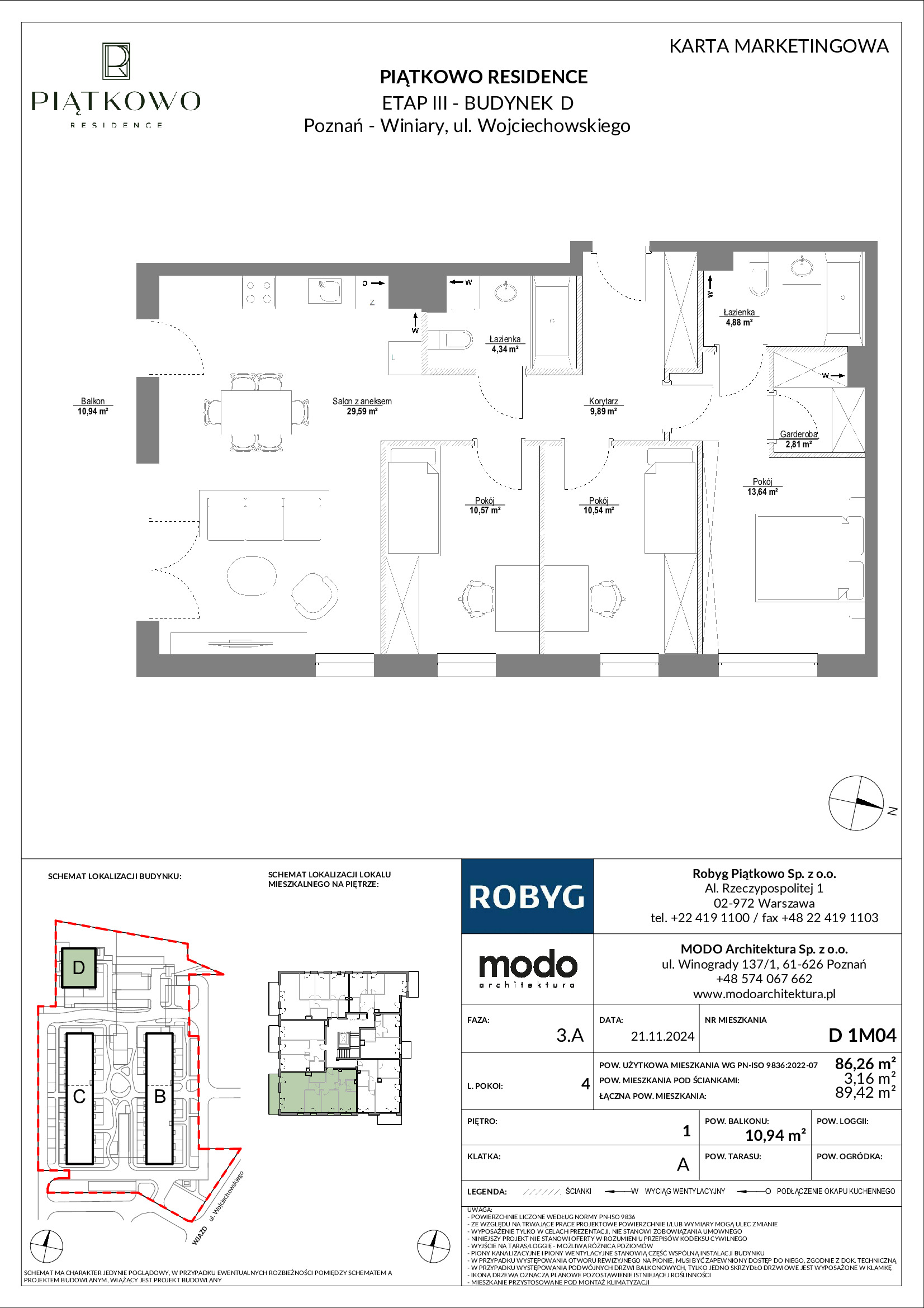 Mieszkanie 86,26 m², piętro 1, oferta nr D.1M04, Piątkowo Residence, Poznań, Piątkowo, Piątkowo, ul. Wojciechowskiego-idx