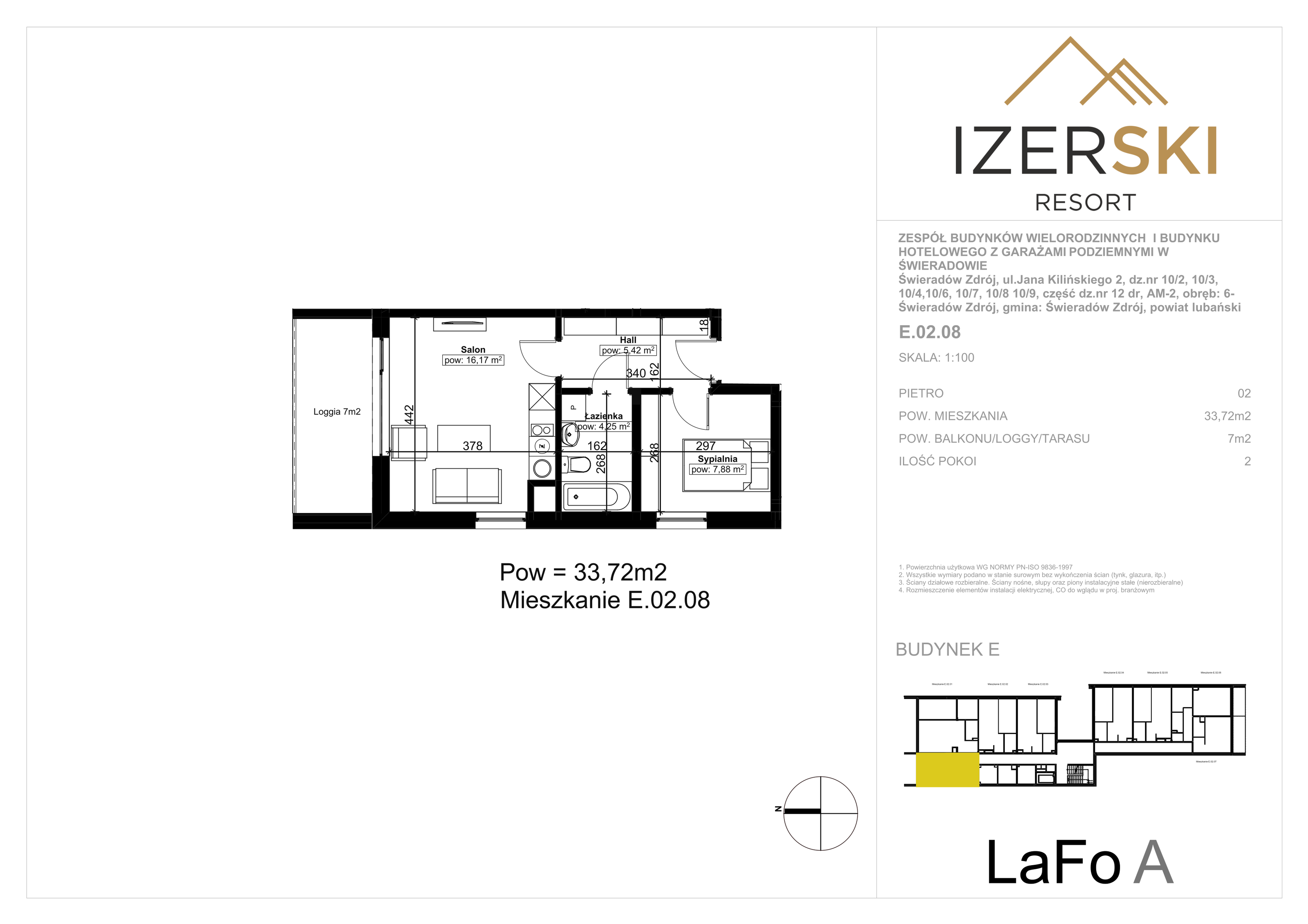 Apartament inwestycyjny 33,72 m², piętro 2, oferta nr E.02.08, IzerSKI Resort, Świeradów-Zdrój, ul. Jana Kilińskiego 2-idx