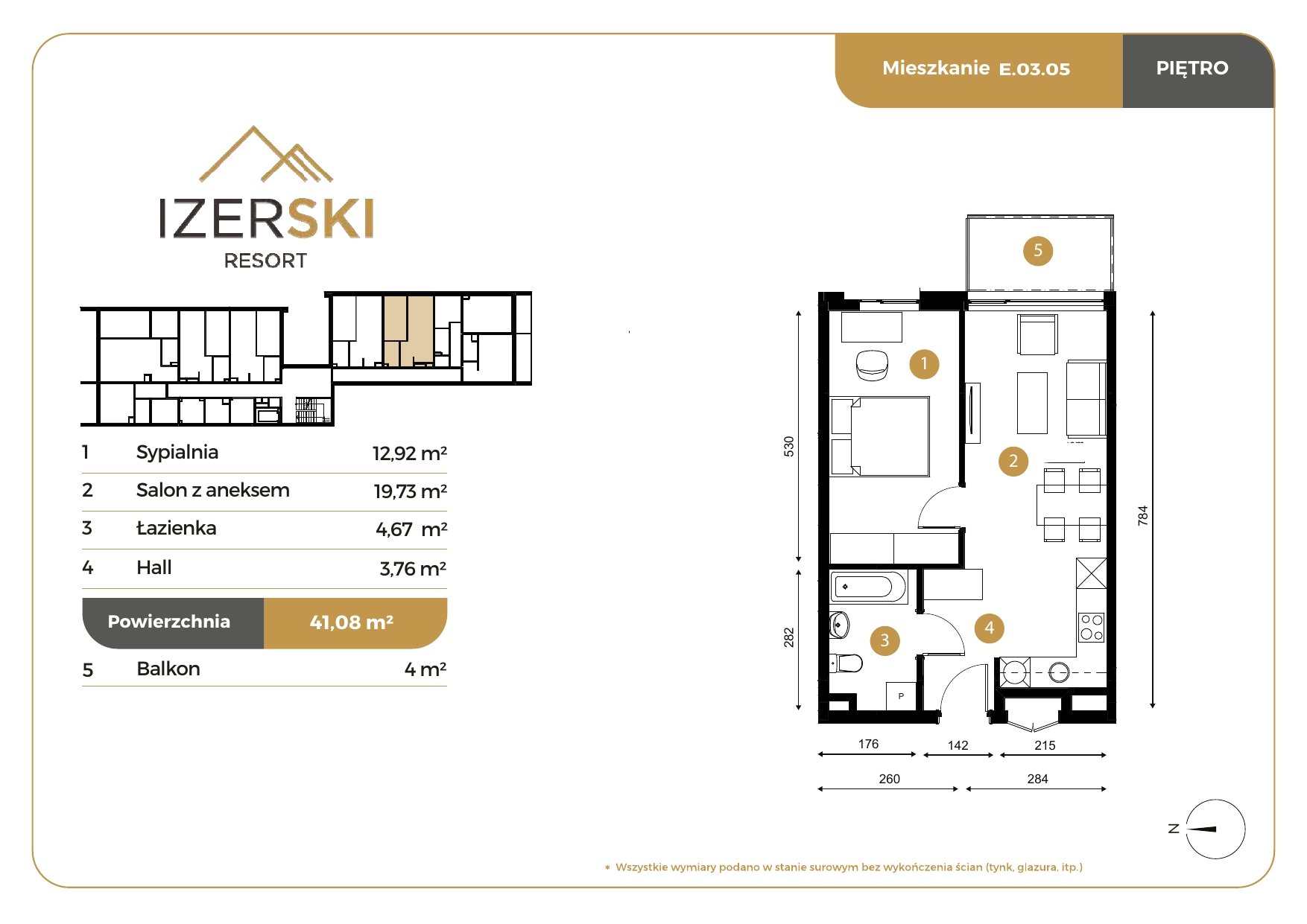 Apartament inwestycyjny 41,08 m², piętro 3, oferta nr E.03.05, IzerSKI Resort, Świeradów-Zdrój, ul. Jana Kilińskiego 2-idx