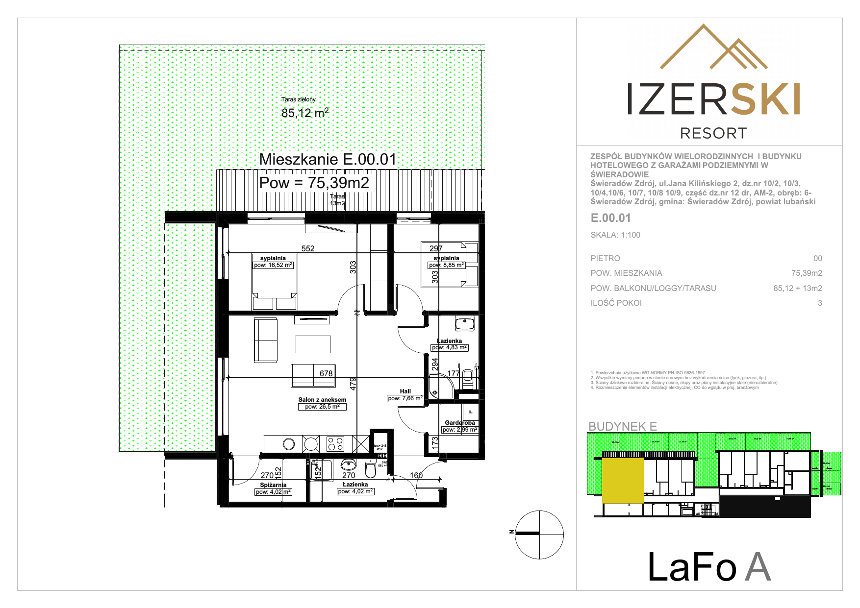 Apartament inwestycyjny 75,39 m², parter, oferta nr E.00.01, IzerSKI Resort, Świeradów-Zdrój, ul. Jana Kilińskiego 2-idx