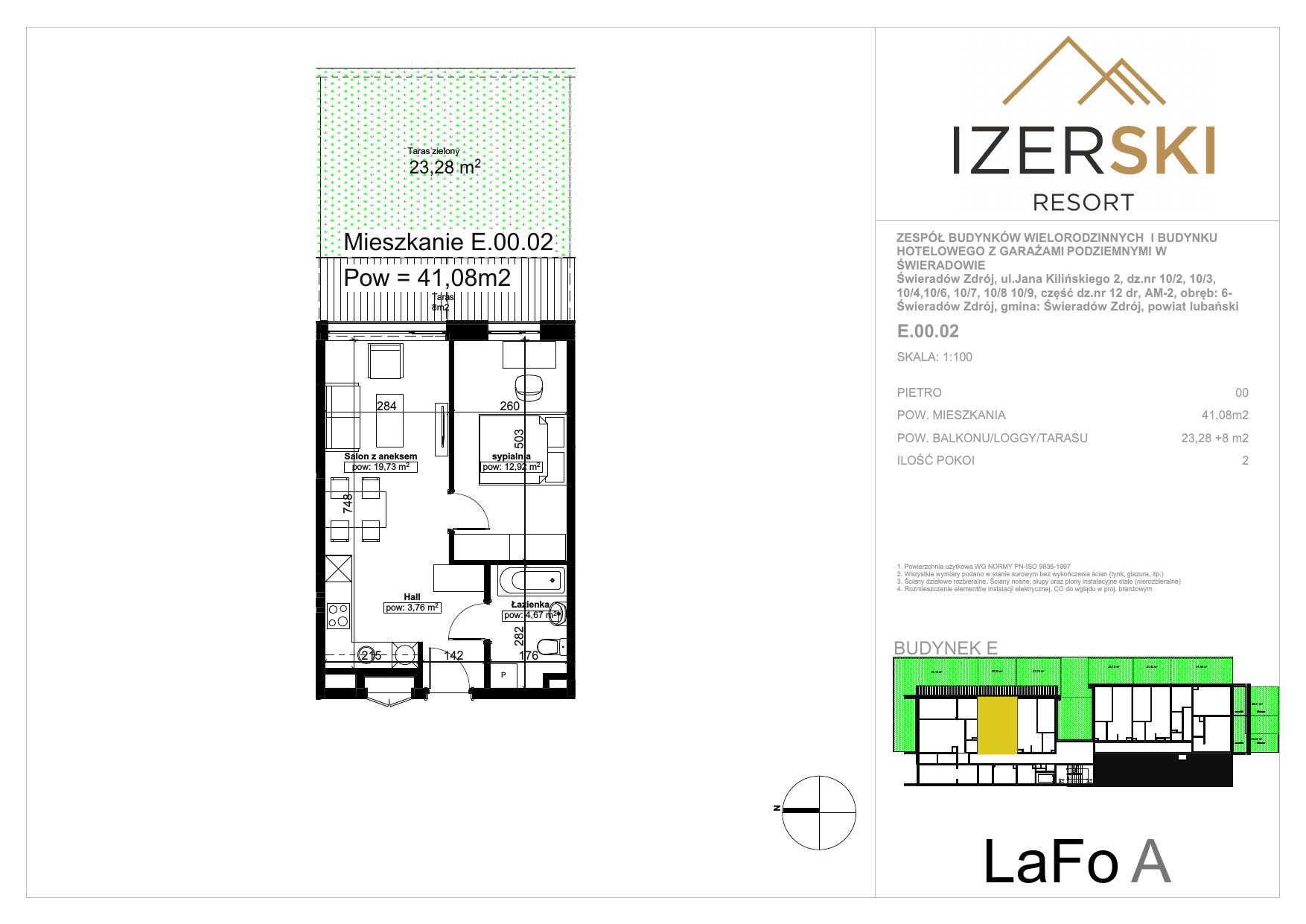 Apartament inwestycyjny 41,08 m², parter, oferta nr E.00.02, IzerSKI Resort, Świeradów-Zdrój, ul. Jana Kilińskiego 2-idx