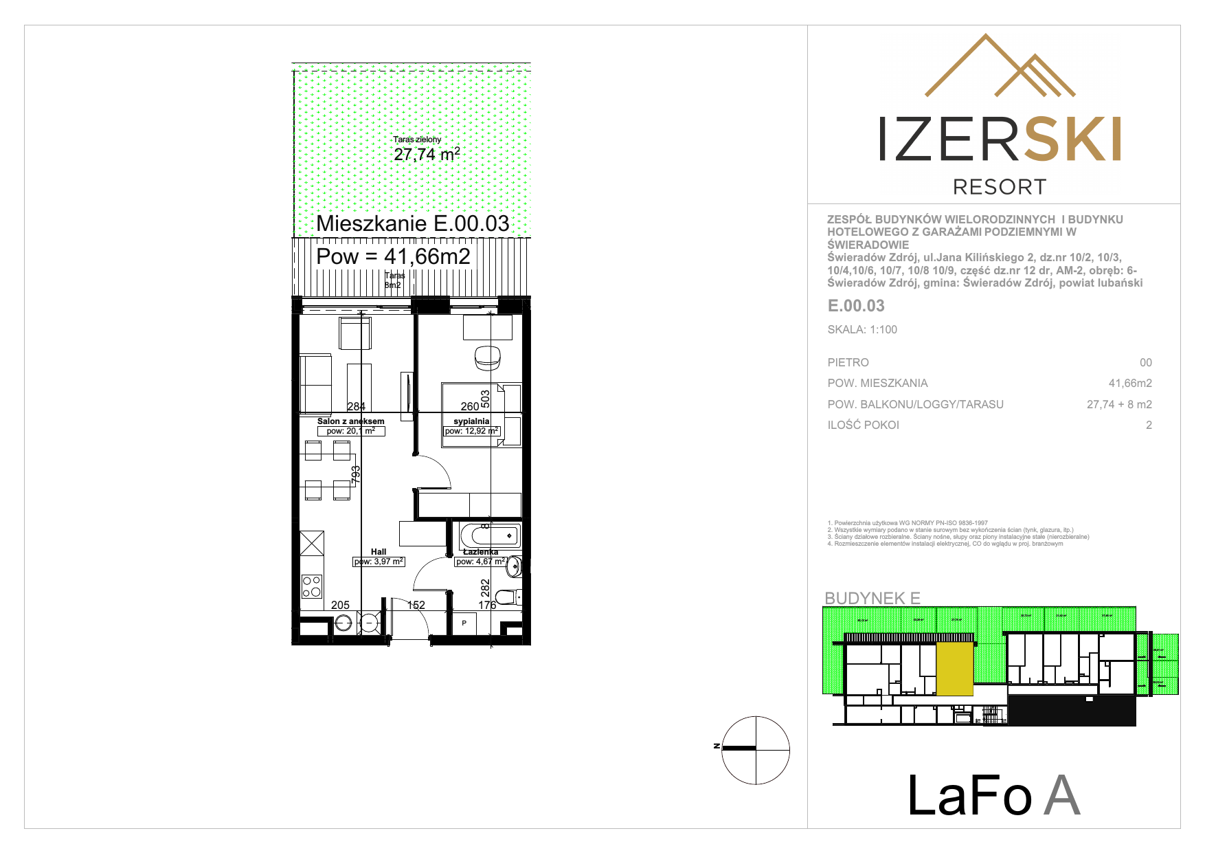 Apartament inwestycyjny 41,66 m², parter, oferta nr E.00.03, IzerSKI Resort, Świeradów-Zdrój, ul. Jana Kilińskiego 2-idx