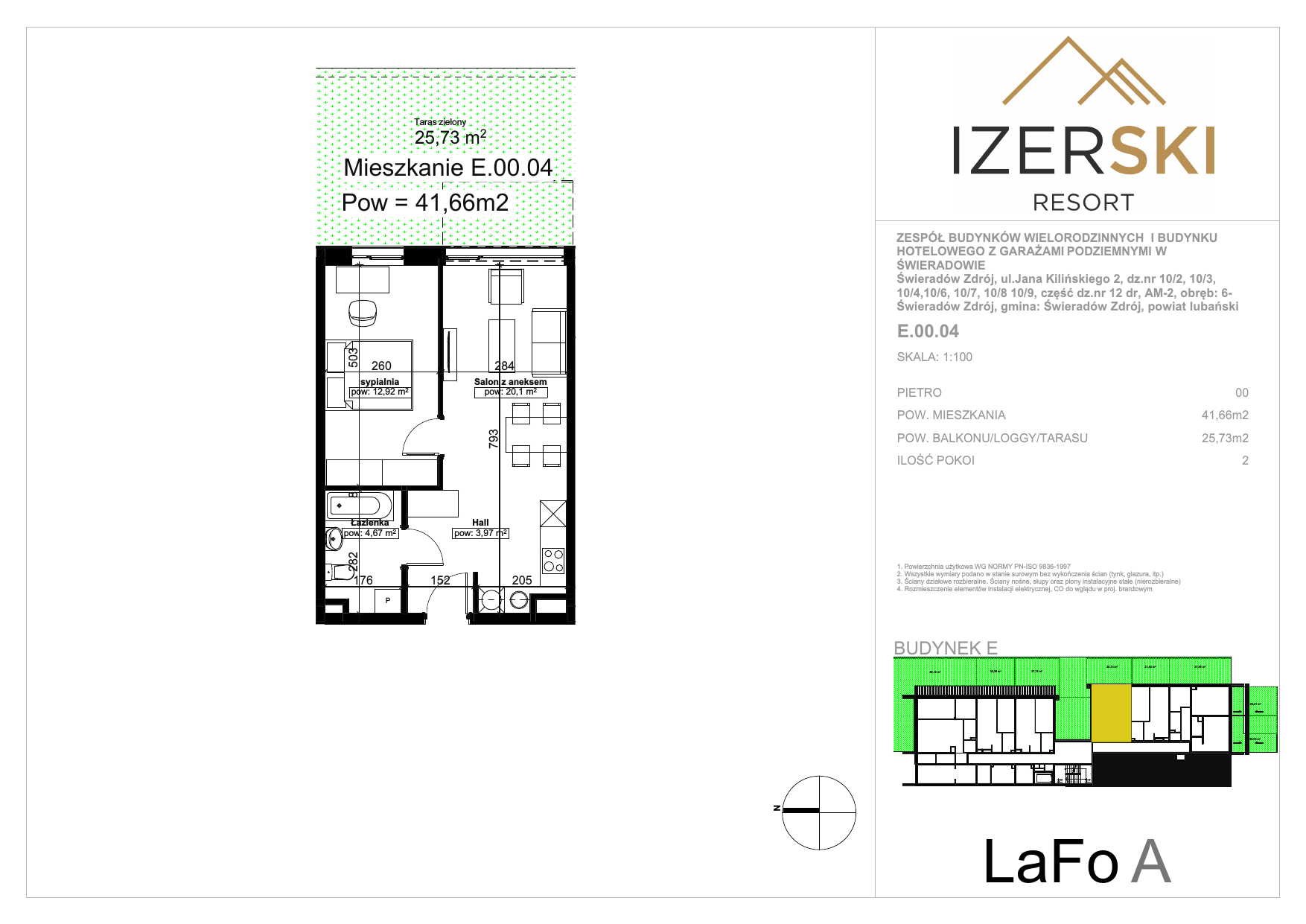 Apartament inwestycyjny 41,66 m², parter, oferta nr E.00.04, IzerSKI Resort, Świeradów-Zdrój, ul. Jana Kilińskiego 2-idx