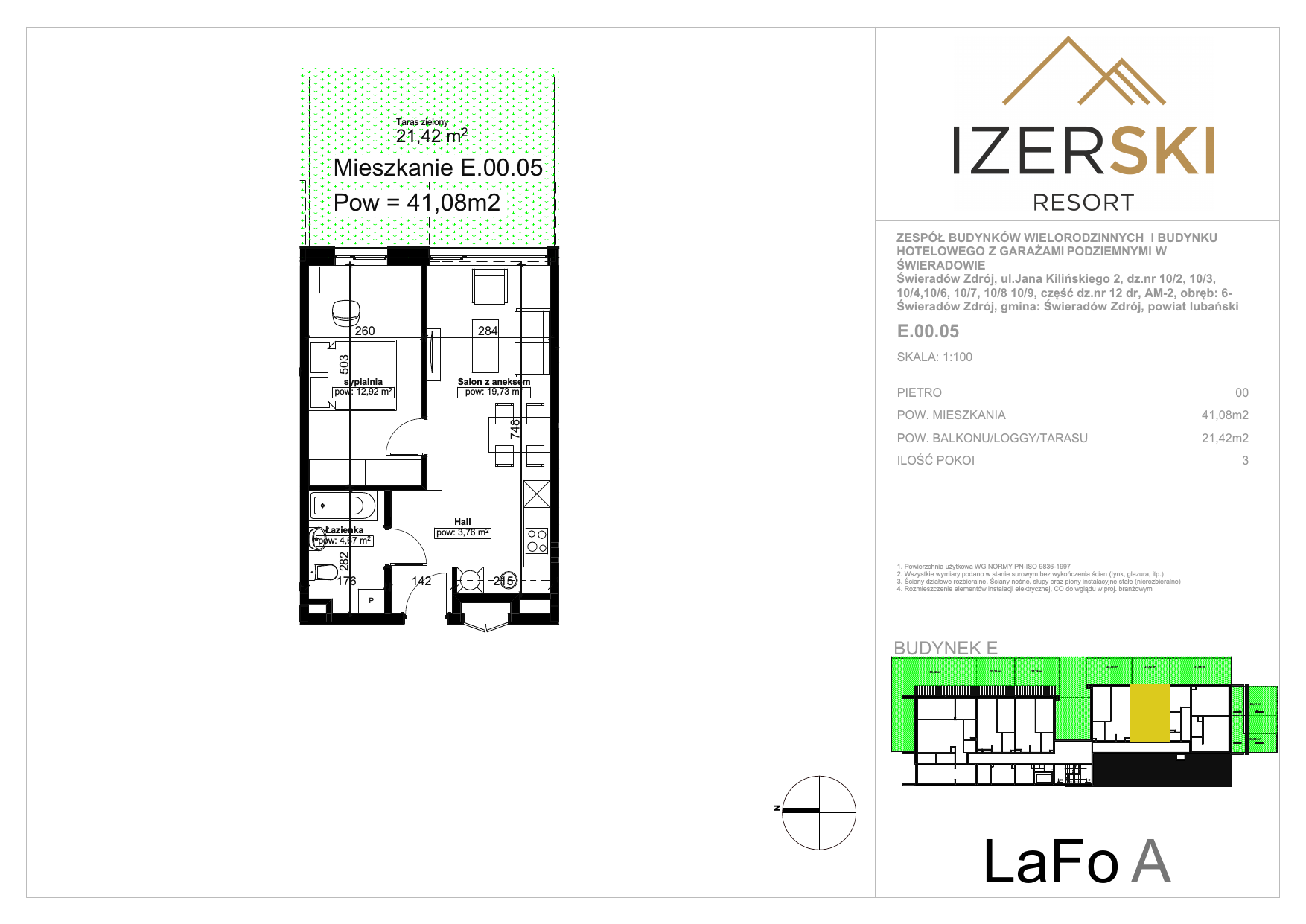 Apartament inwestycyjny 41,08 m², parter, oferta nr E.00.05, IzerSKI Resort, Świeradów-Zdrój, ul. Jana Kilińskiego 2-idx