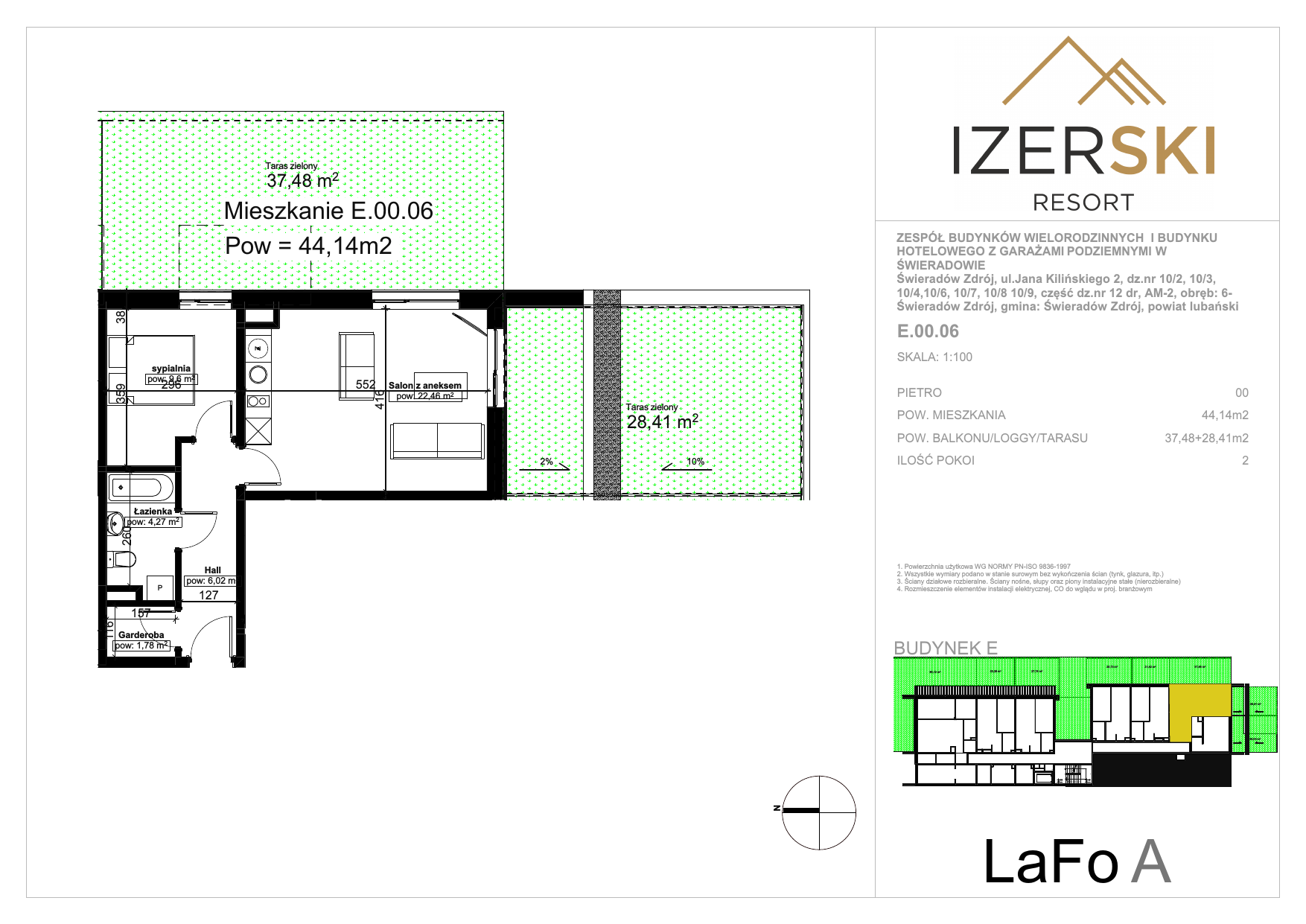 Apartament inwestycyjny 44,14 m², parter, oferta nr E.00.06, IzerSKI Resort, Świeradów-Zdrój, ul. Jana Kilińskiego 2-idx