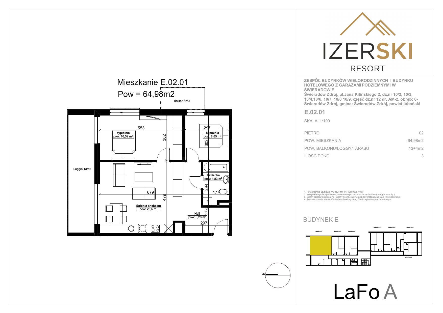 Apartament inwestycyjny 64,98 m², piętro 2, oferta nr E.02.01, IzerSKI Resort, Świeradów-Zdrój, ul. Jana Kilińskiego 2-idx