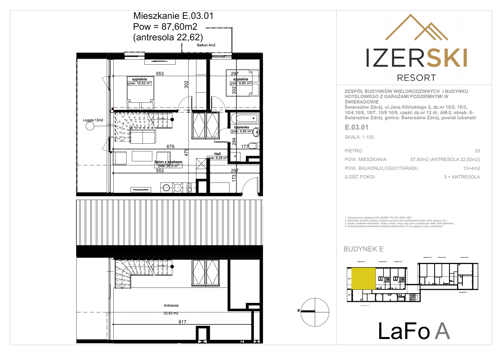 Apartament inwestycyjny 87,60 m², piętro 3, oferta nr E.03.01, IzerSKI Resort, Świeradów-Zdrój, ul. Jana Kilińskiego 2-idx