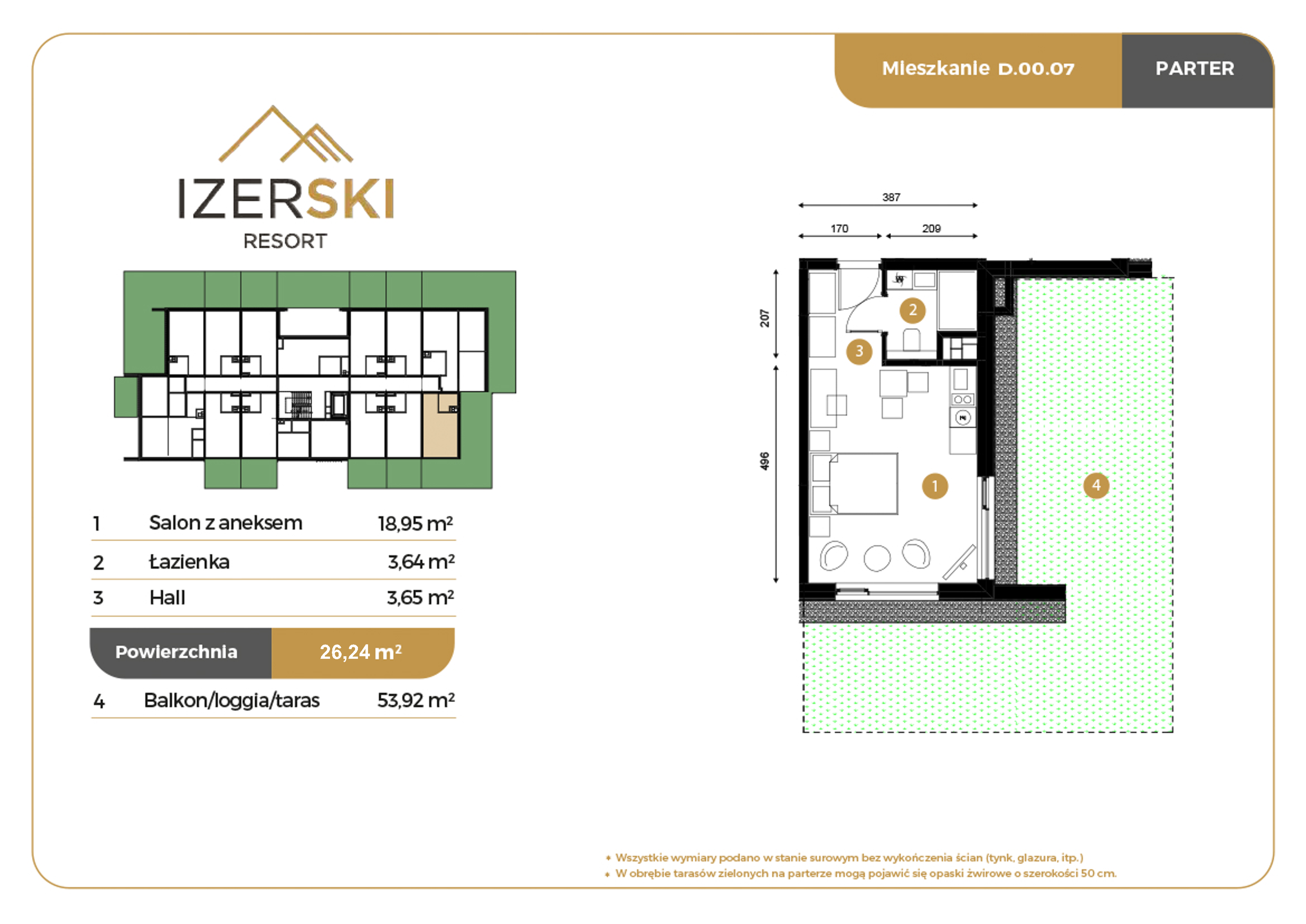 Apartament inwestycyjny 26,24 m², parter, oferta nr D.00.07, IzerSKI Resort, Świeradów-Zdrój, ul. Jana Kilińskiego 2-idx