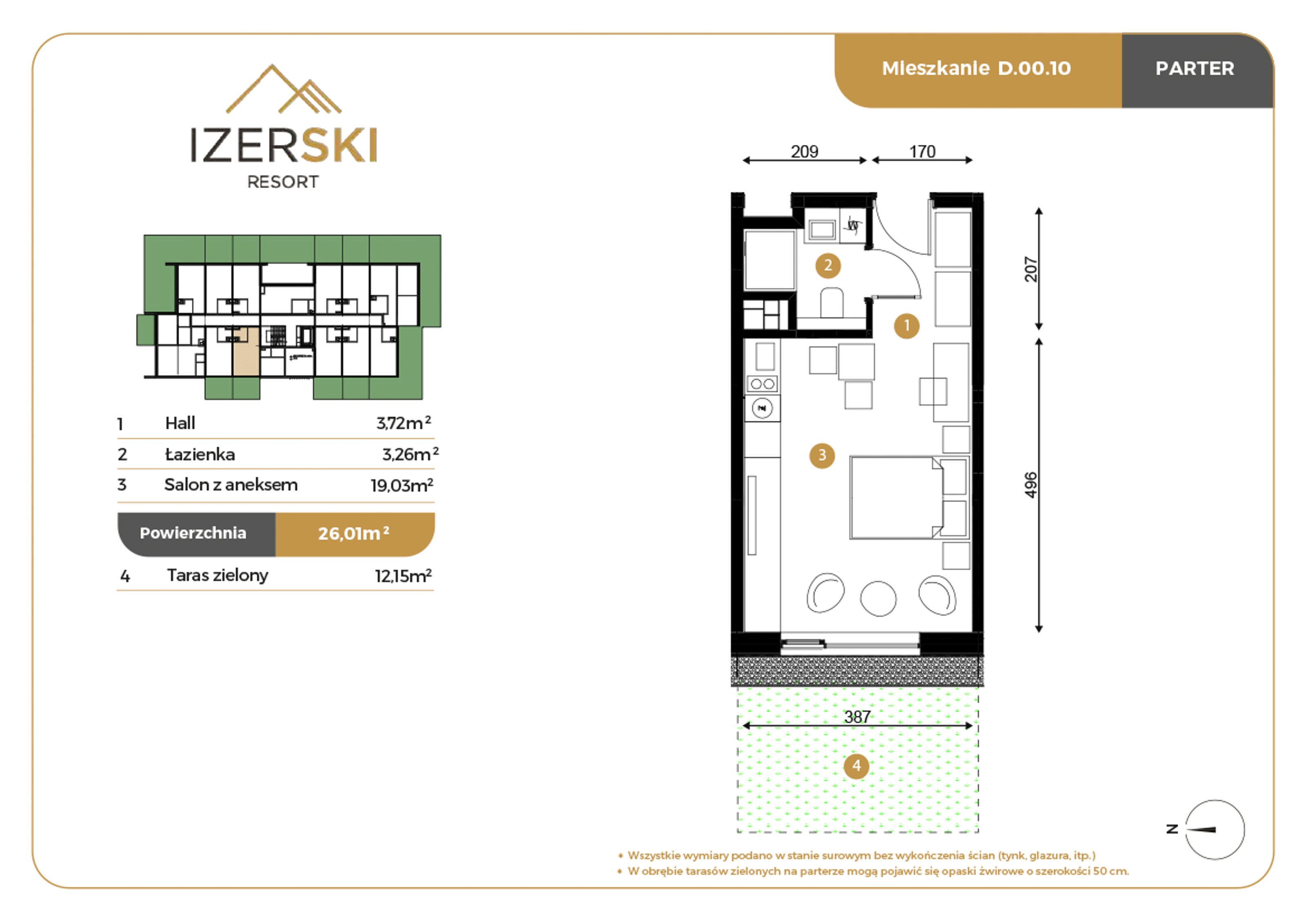 Apartament inwestycyjny 26,01 m², parter, oferta nr D.00.10, IzerSKI Resort, Świeradów-Zdrój, ul. Jana Kilińskiego 2-idx