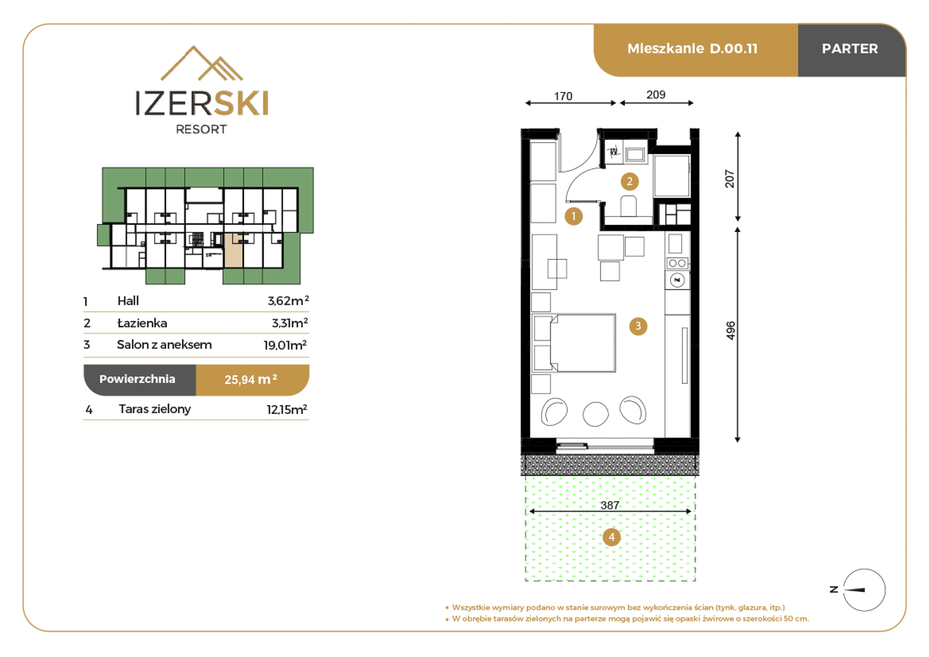 Apartament inwestycyjny 25,94 m², parter, oferta nr D.00.11, IzerSKI Resort, Świeradów-Zdrój, ul. Jana Kilińskiego 2-idx