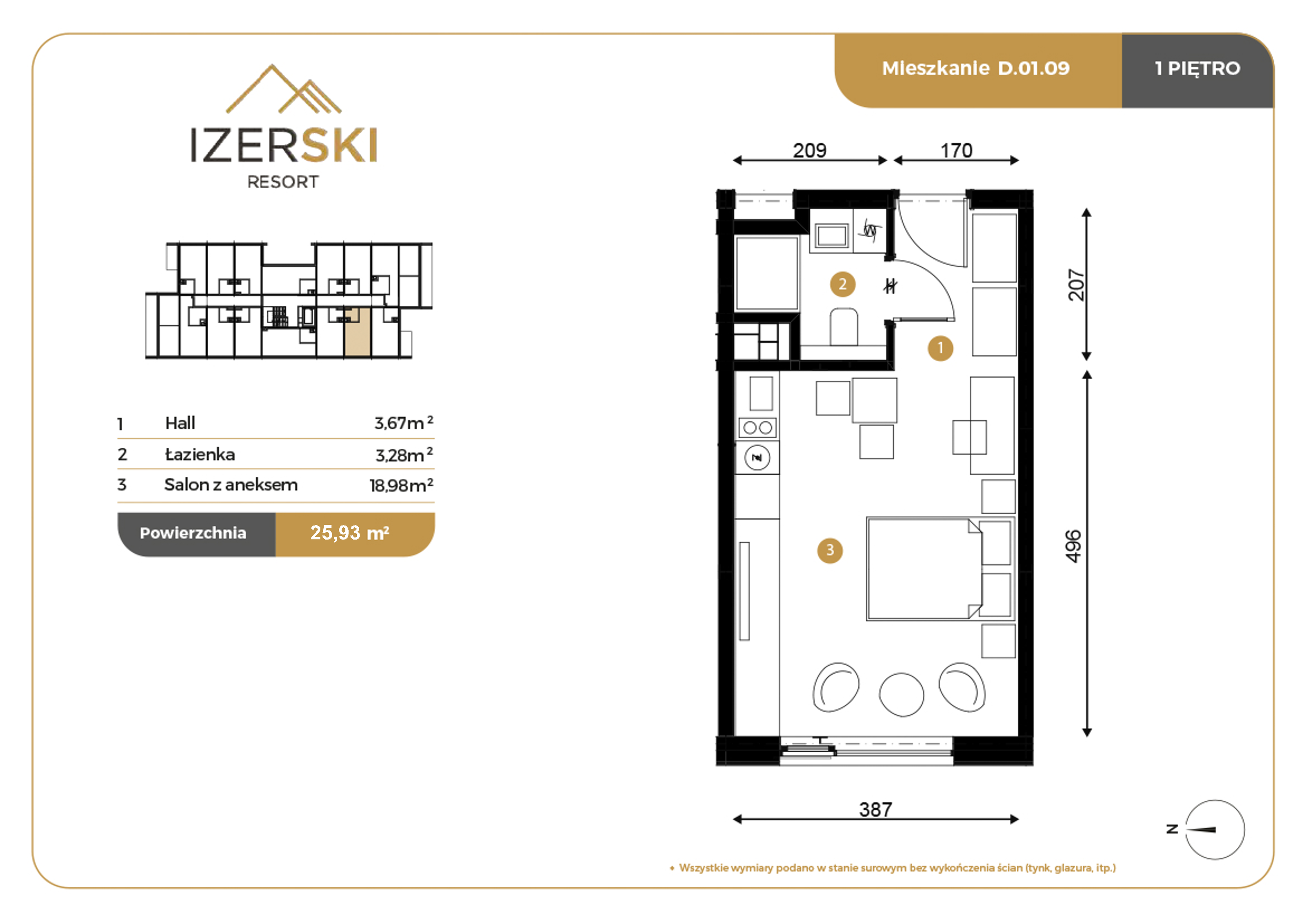 Apartament inwestycyjny 25,93 m², piętro 1, oferta nr D.01.09, IzerSKI Resort, Świeradów-Zdrój, ul. Jana Kilińskiego 2-idx