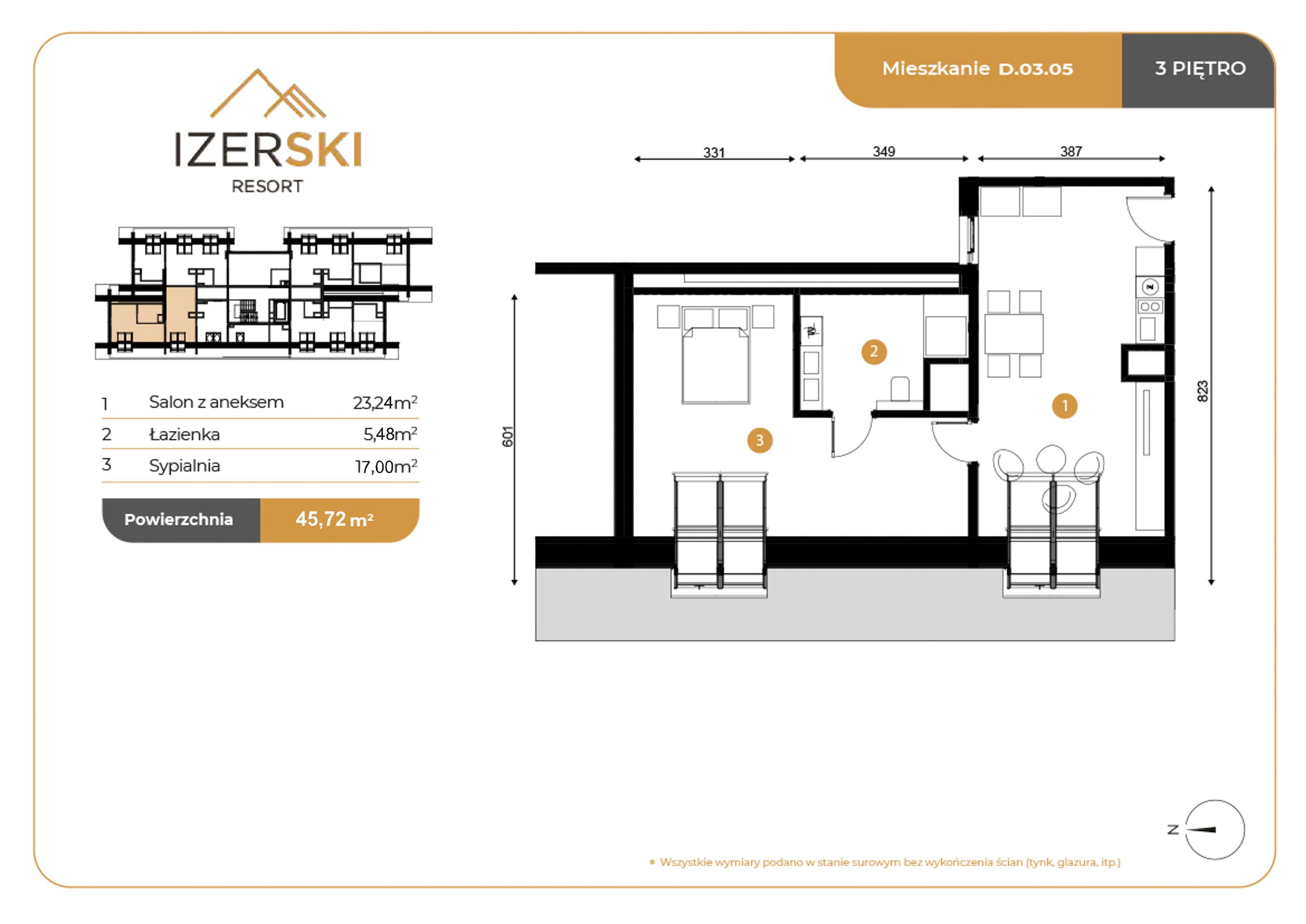 Apartament inwestycyjny 45,72 m², piętro 3, oferta nr D.03.05, IzerSKI Resort, Świeradów-Zdrój, ul. Jana Kilińskiego 2-idx