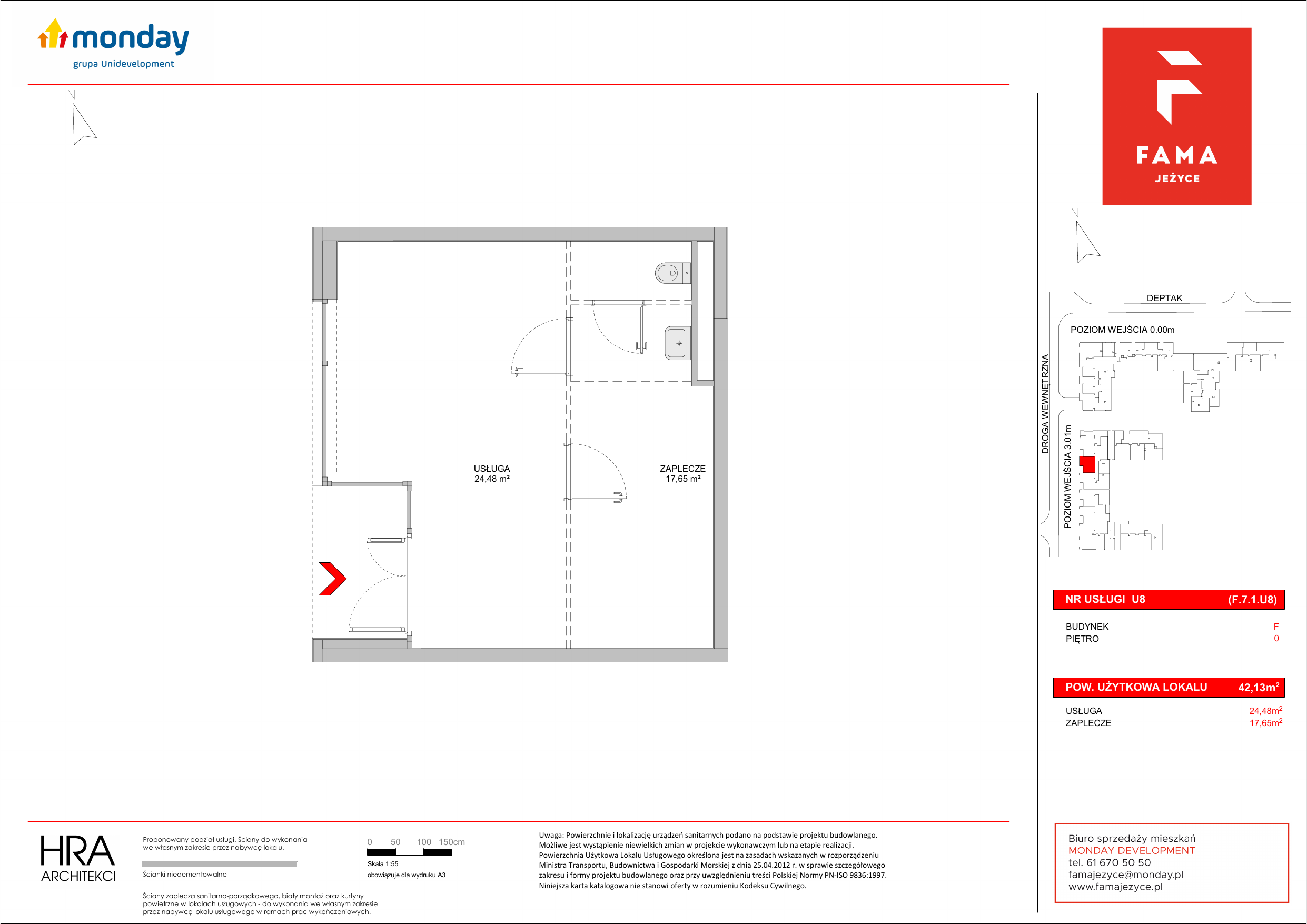 Lokal użytkowy 42,13 m², oferta nr U/8, Fama Jeżyce - lokale użytkowe, Poznań, Jeżyce, ul. Dąbrowskiego 81/85-idx