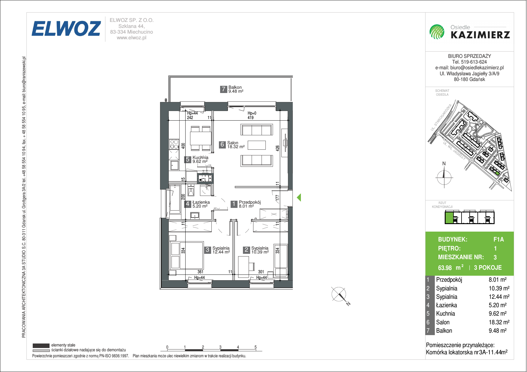 Mieszkanie 64,08 m², piętro 1, oferta nr F1A_3, Osiedle Kazimierz, Gdańsk, Orunia Górna-Gdańsk Południe, Maćkowy, ul. Władysława Jagiełły-idx