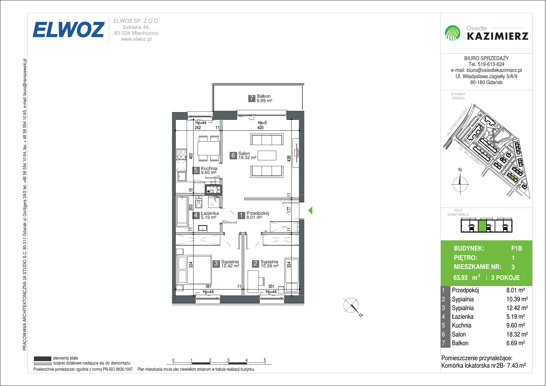 Mieszkanie 63,88 m², piętro 1, oferta nr F1B_3, Osiedle Kazimierz, Gdańsk, Orunia Górna-Gdańsk Południe, Maćkowy, ul. Władysława Jagiełły-idx