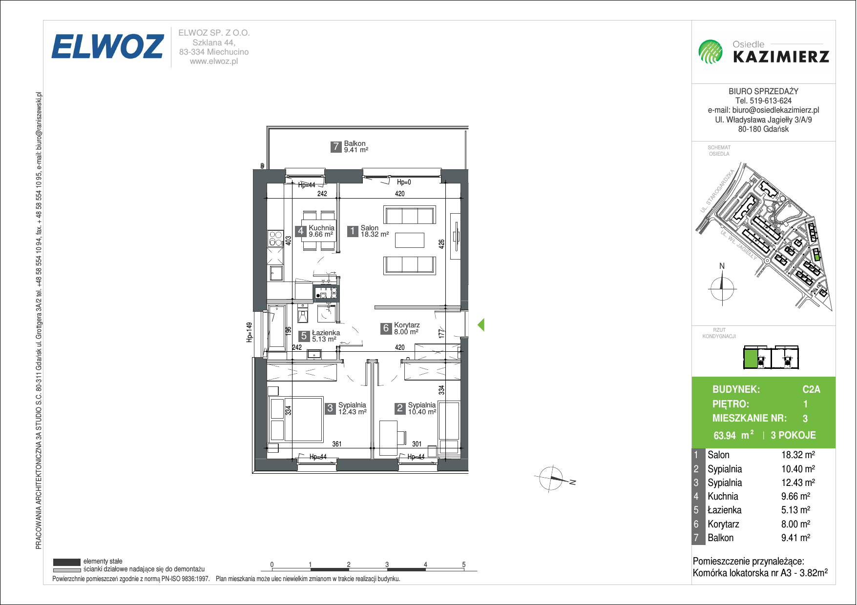 Mieszkanie 64,01 m², piętro 1, oferta nr C2A_3, Osiedle Kazimierz, Gdańsk, Orunia Górna-Gdańsk Południe, Maćkowy, ul. Władysława Jagiełły-idx