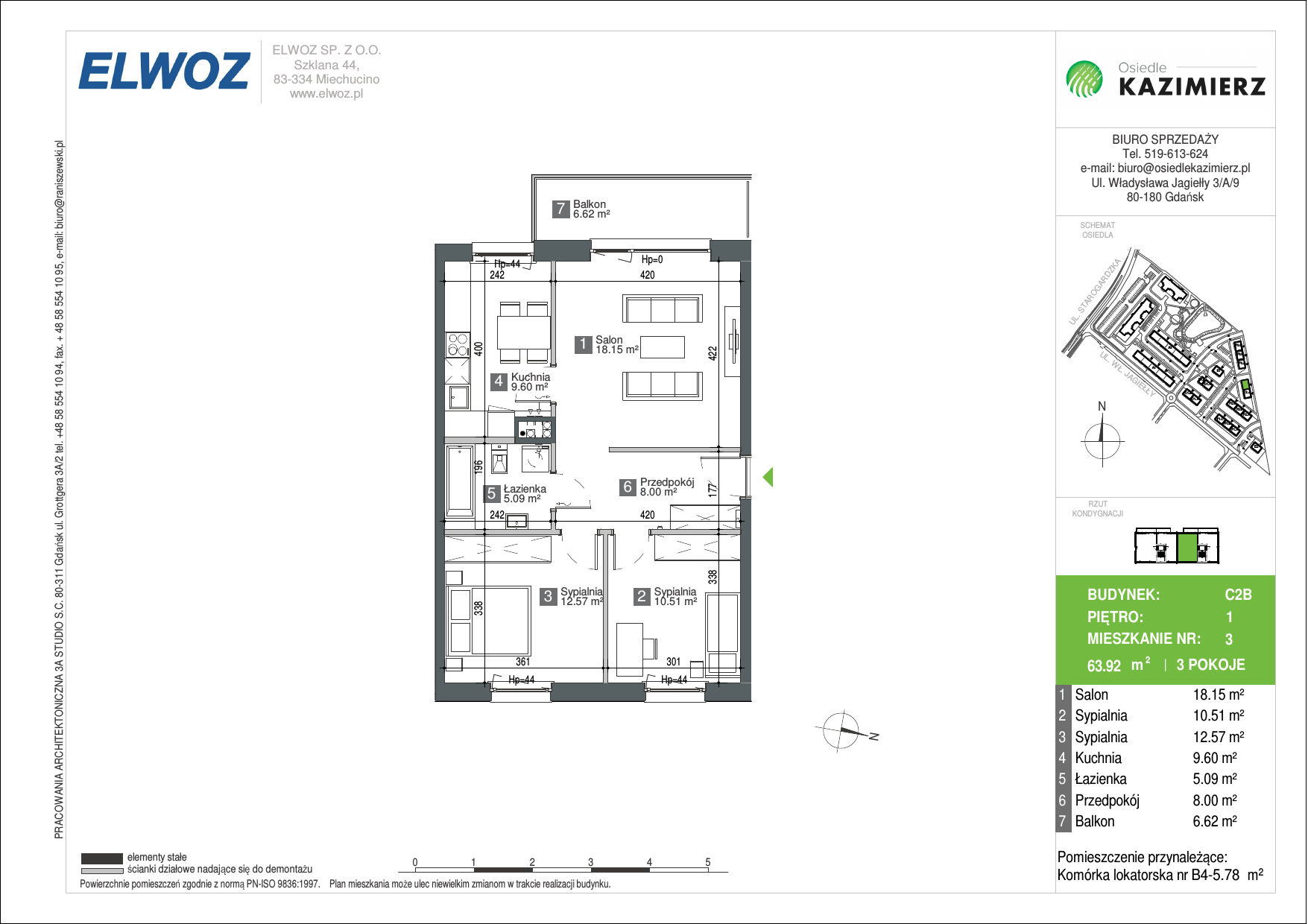 Mieszkanie 63,96 m², piętro 1, oferta nr C2B_3, Osiedle Kazimierz, Gdańsk, Orunia Górna-Gdańsk Południe, Maćkowy, ul. Władysława Jagiełły-idx