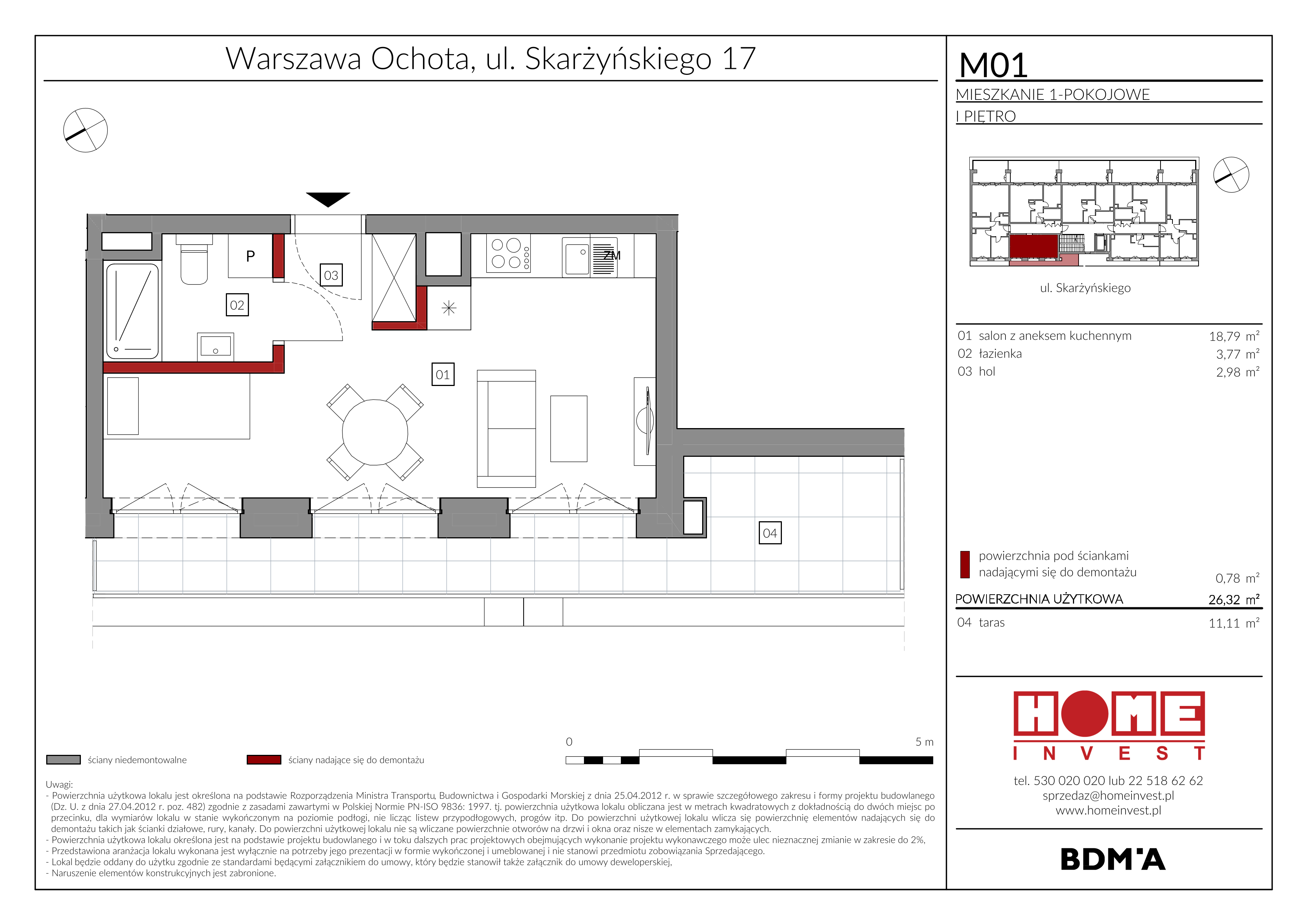 Mieszkanie 26,32 m², piętro 1, oferta nr M01, Rezydencja Ochota, Warszawa, Ochota, Szczęśliwice, ul. Skarżyńskiego 17-idx