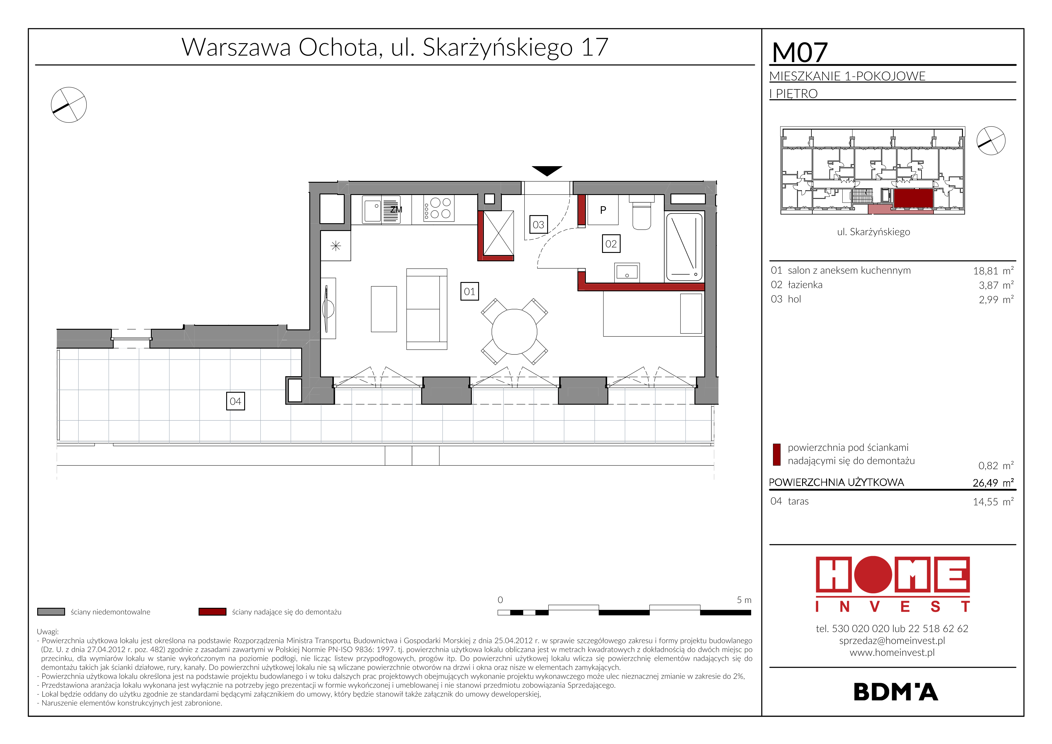 Mieszkanie 26,49 m², piętro 1, oferta nr M07, Rezydencja Ochota, Warszawa, Ochota, Szczęśliwice, ul. Skarżyńskiego 17-idx