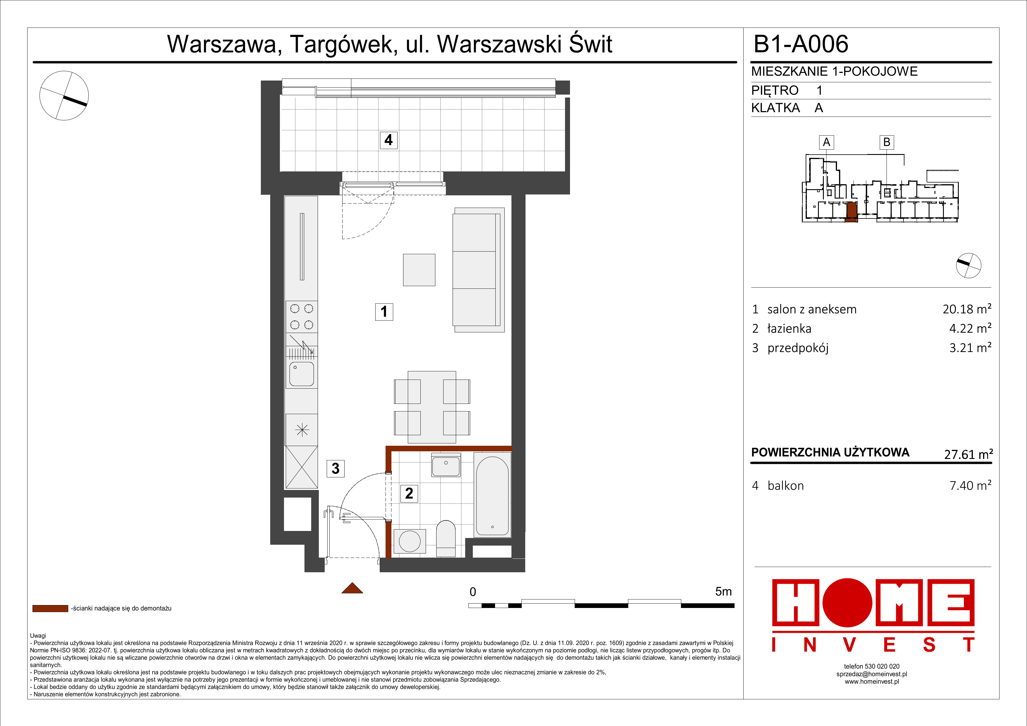 Mieszkanie 27,61 m², piętro 1, oferta nr B1, Warszawski Świt Etap VIII, Warszawa, Targówek, Bródno, ul. Warszawski Świt 5-idx