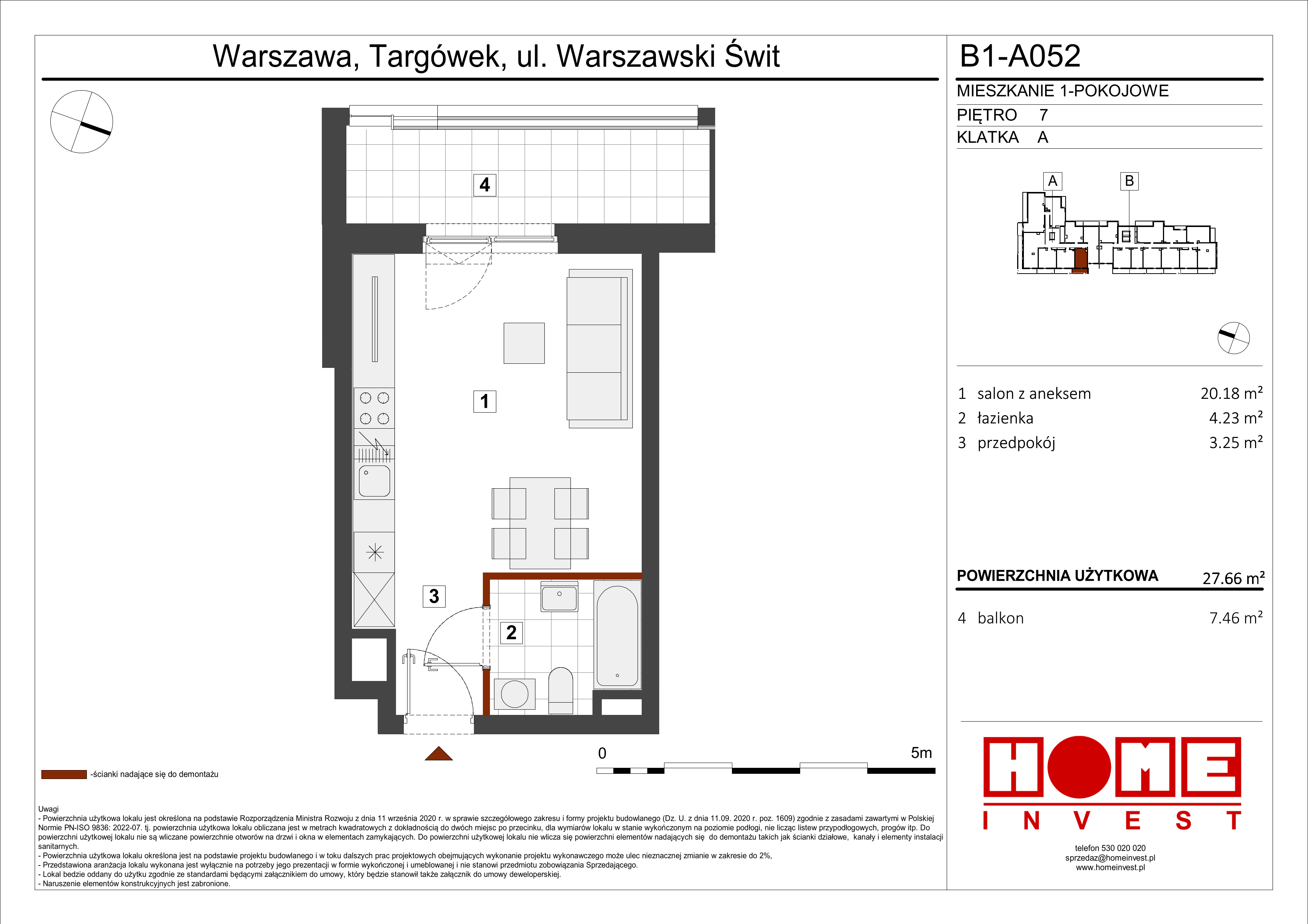 Mieszkanie 27,66 m², piętro 7, oferta nr B1, Warszawski Świt Etap VIII, Warszawa, Targówek, Bródno, ul. Warszawski Świt 5-idx