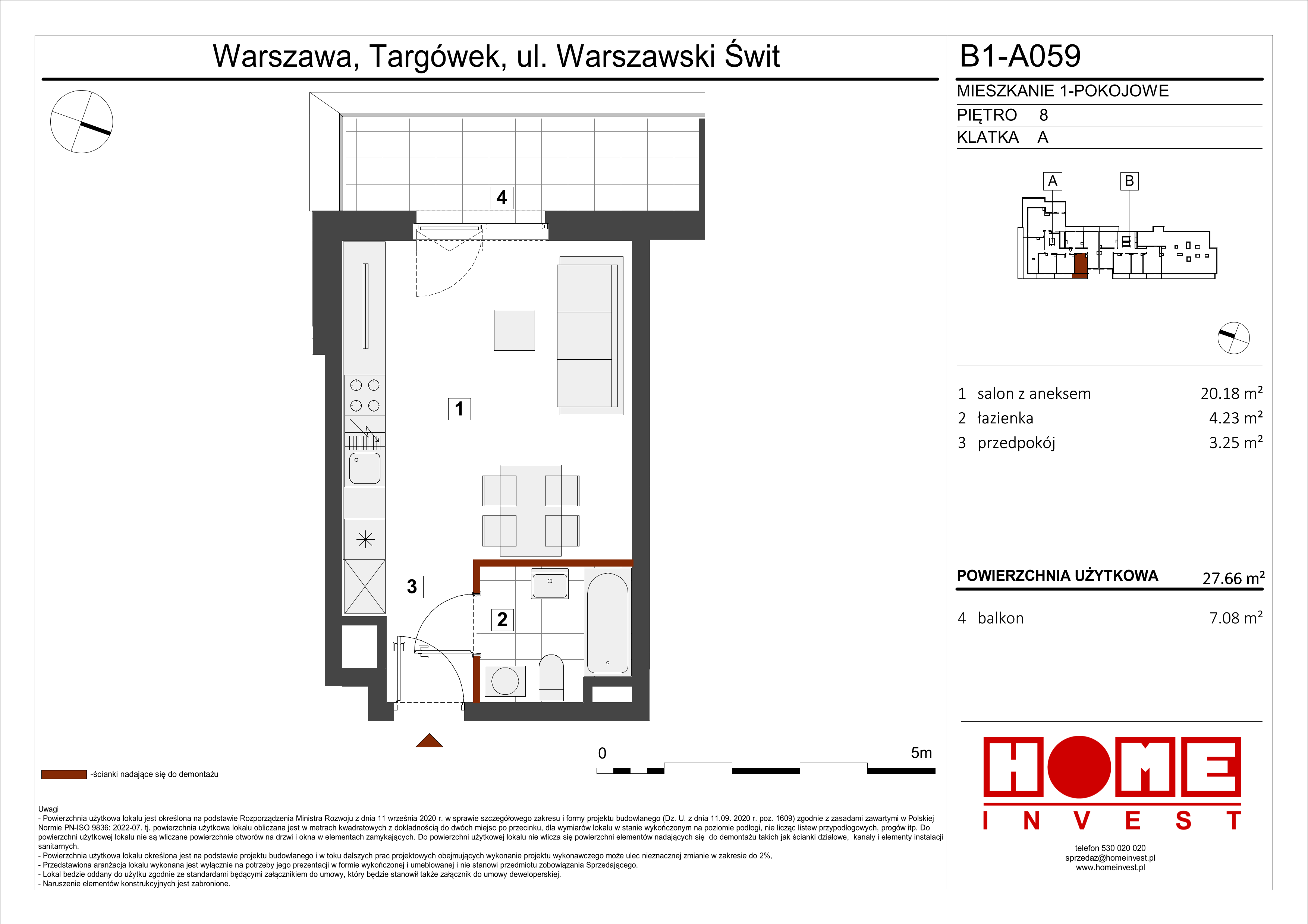 Mieszkanie 27,66 m², piętro 8, oferta nr B1, Warszawski Świt Etap VIII, Warszawa, Targówek, Bródno, ul. Warszawski Świt 5-idx