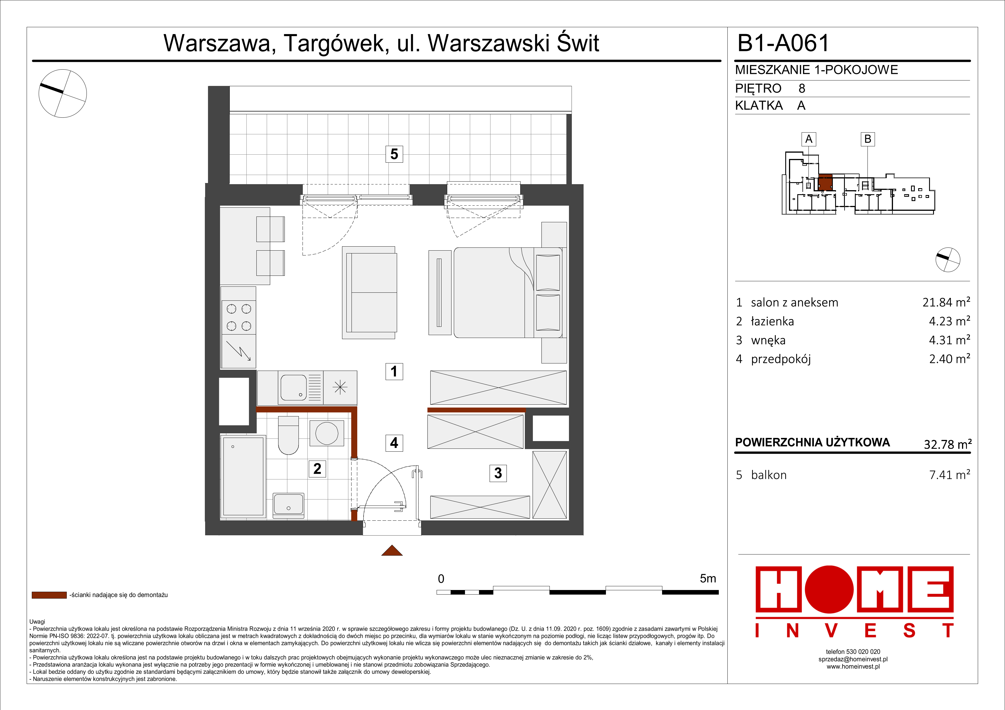 Mieszkanie 32,78 m², piętro 8, oferta nr B1, Warszawski Świt Etap VIII, Warszawa, Targówek, Bródno, ul. Warszawski Świt 5-idx