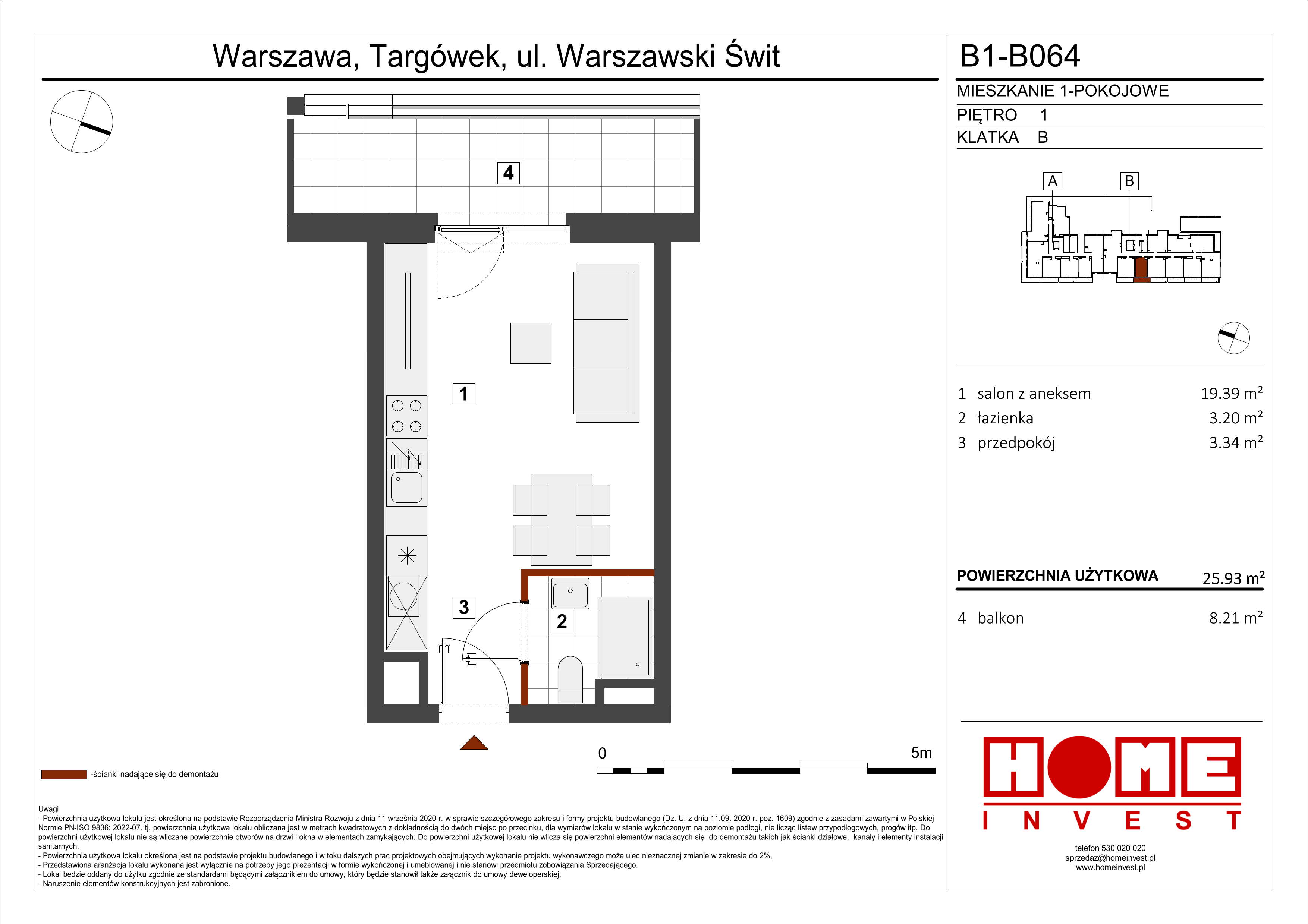 Mieszkanie 25,93 m², piętro 1, oferta nr B1, Warszawski Świt Etap VIII, Warszawa, Targówek, Bródno, ul. Warszawski Świt 5-idx