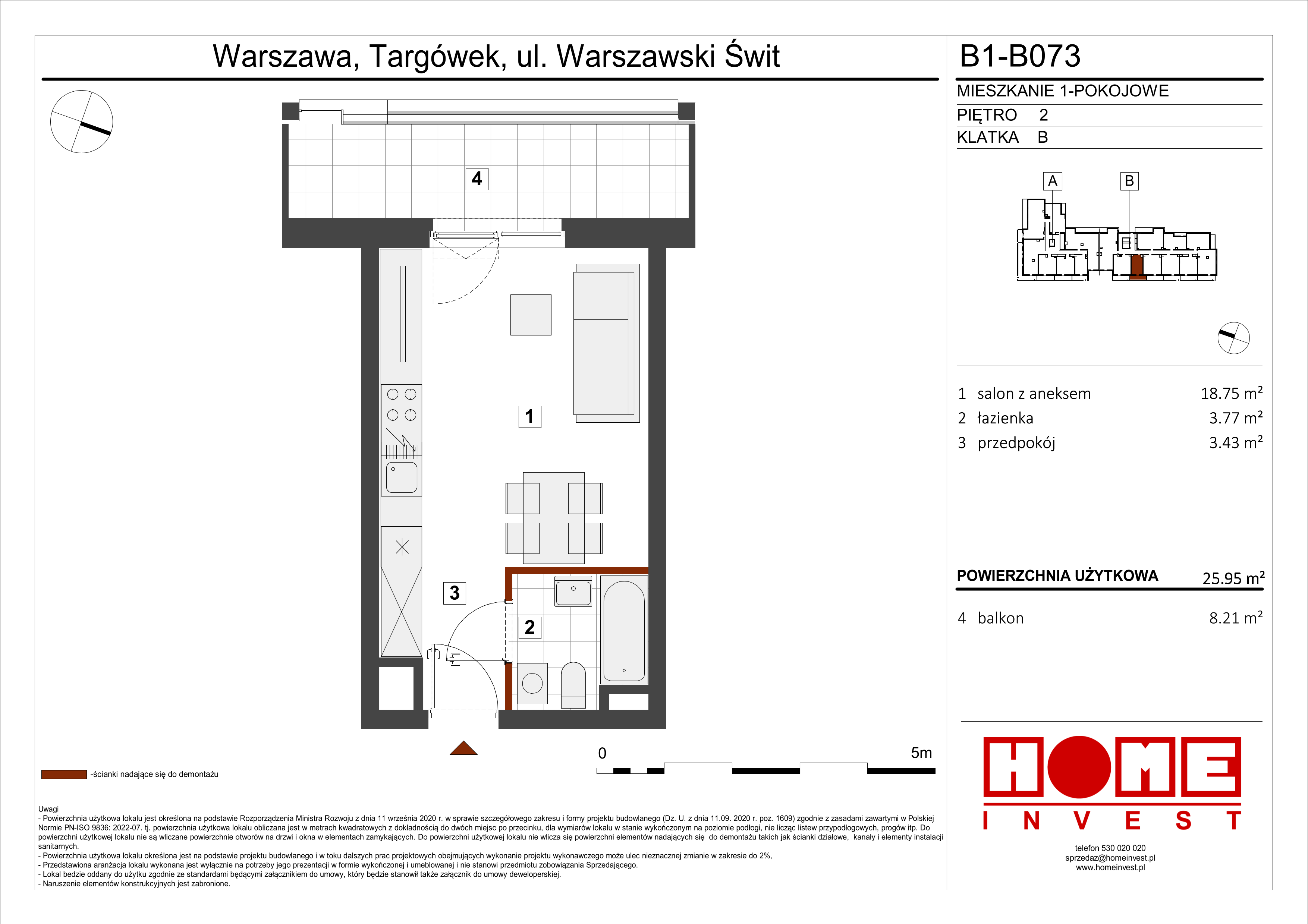 Mieszkanie 25,95 m², piętro 2, oferta nr B1, Warszawski Świt Etap VIII, Warszawa, Targówek, Bródno, ul. Warszawski Świt 5-idx