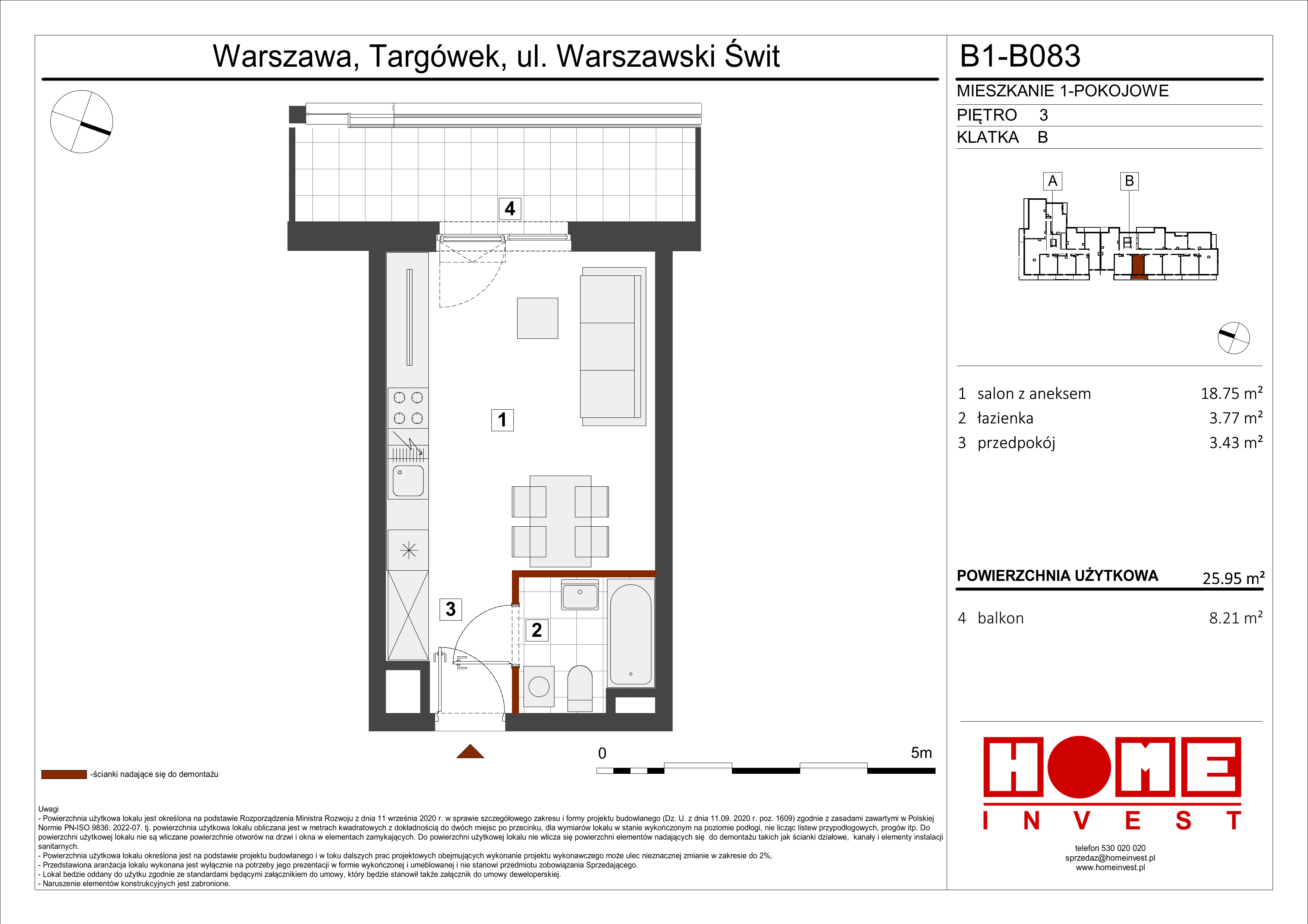 Mieszkanie 25,95 m², piętro 3, oferta nr B1, Warszawski Świt Etap VIII, Warszawa, Targówek, Bródno, ul. Warszawski Świt 5-idx