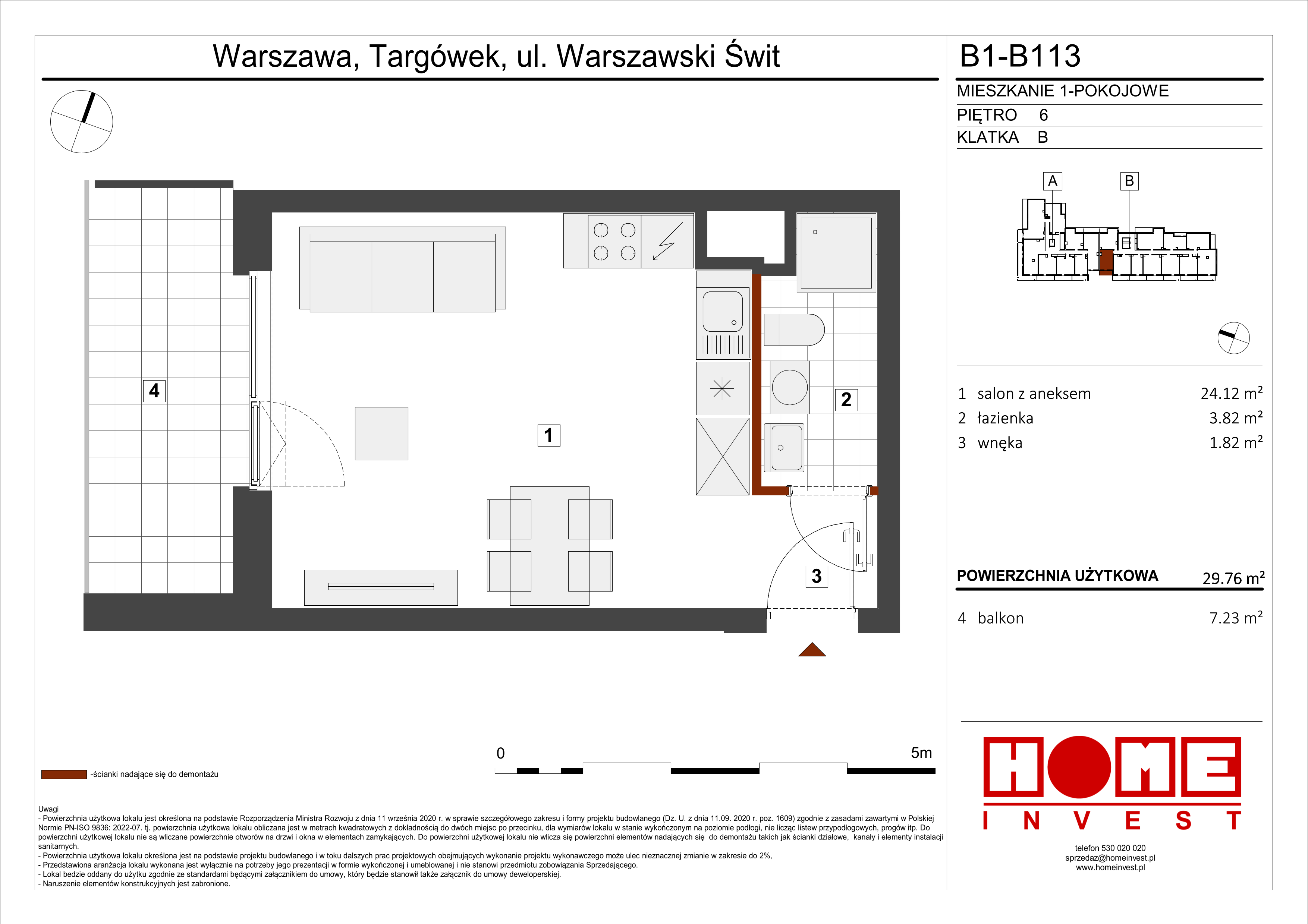 Mieszkanie 29,76 m², piętro 6, oferta nr B1, Warszawski Świt Etap VIII, Warszawa, Targówek, Bródno, ul. Warszawski Świt 5-idx