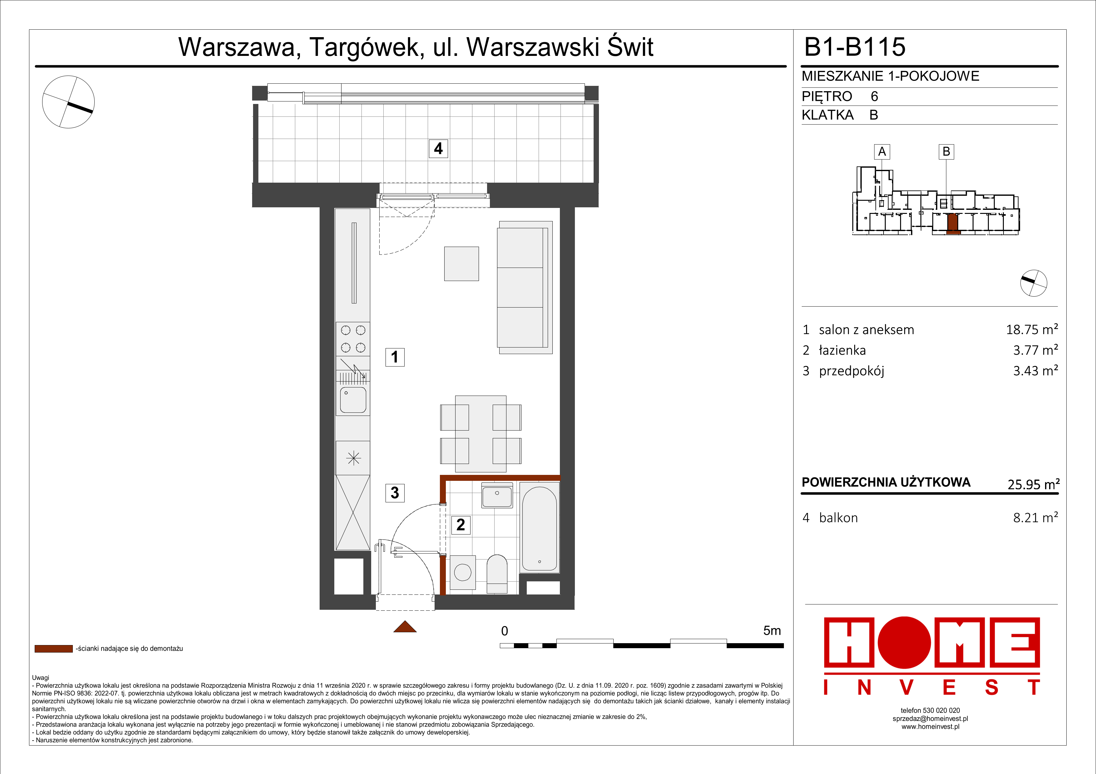 Mieszkanie 25,95 m², piętro 6, oferta nr B1, Warszawski Świt Etap VIII, Warszawa, Targówek, Bródno, ul. Warszawski Świt 5-idx