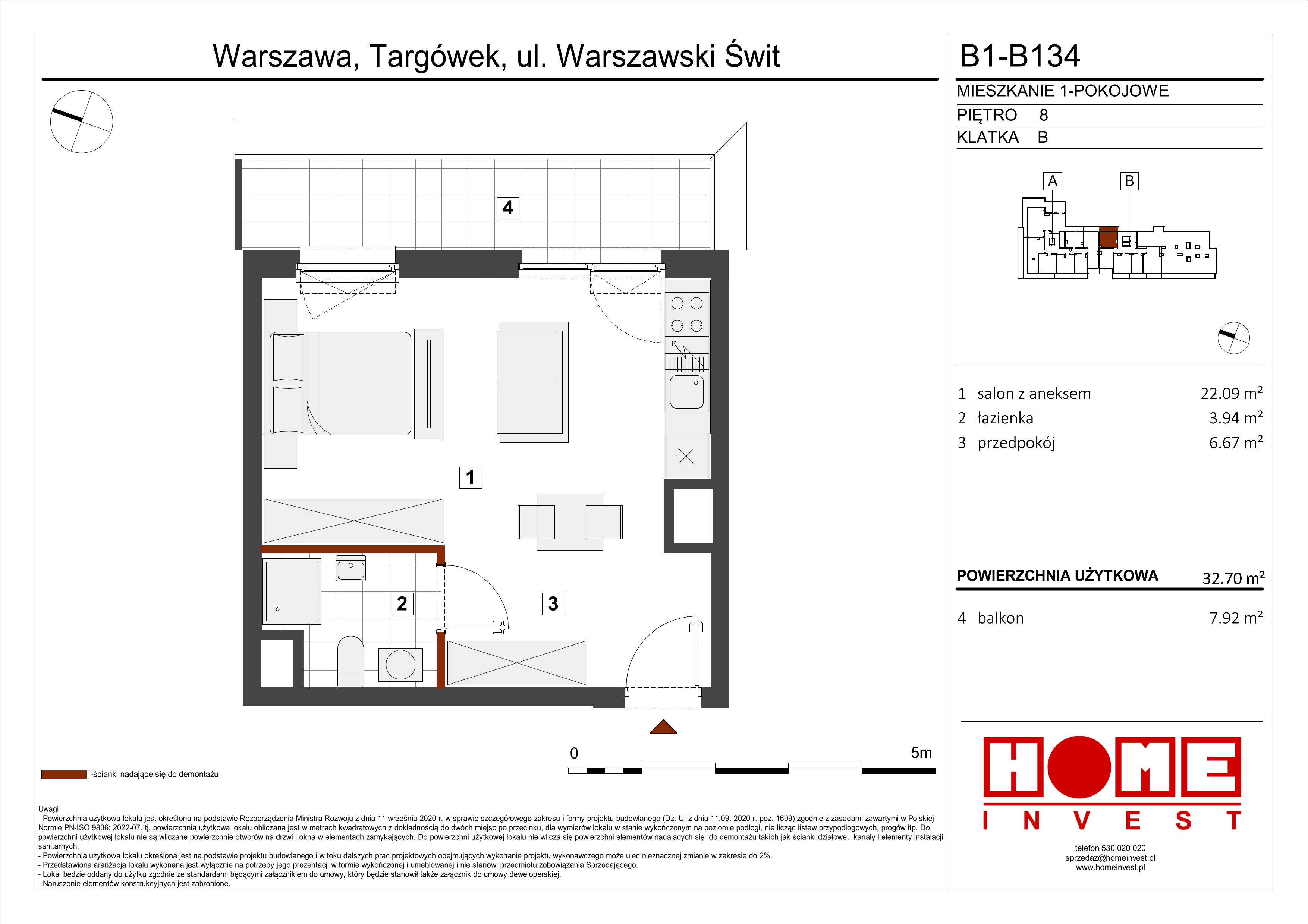 Mieszkanie 32,70 m², piętro 8, oferta nr B1, Warszawski Świt Etap VIII, Warszawa, Targówek, Bródno, ul. Warszawski Świt 5-idx