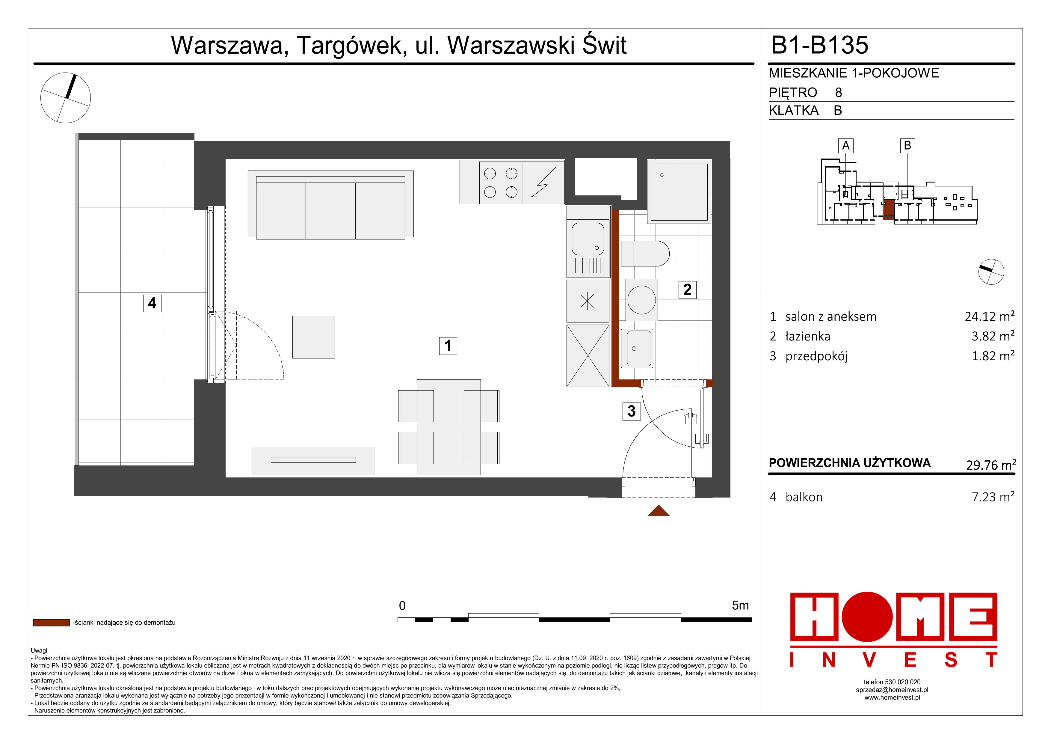 Mieszkanie 29,76 m², piętro 8, oferta nr B1, Warszawski Świt Etap VIII, Warszawa, Targówek, Bródno, ul. Warszawski Świt 5-idx