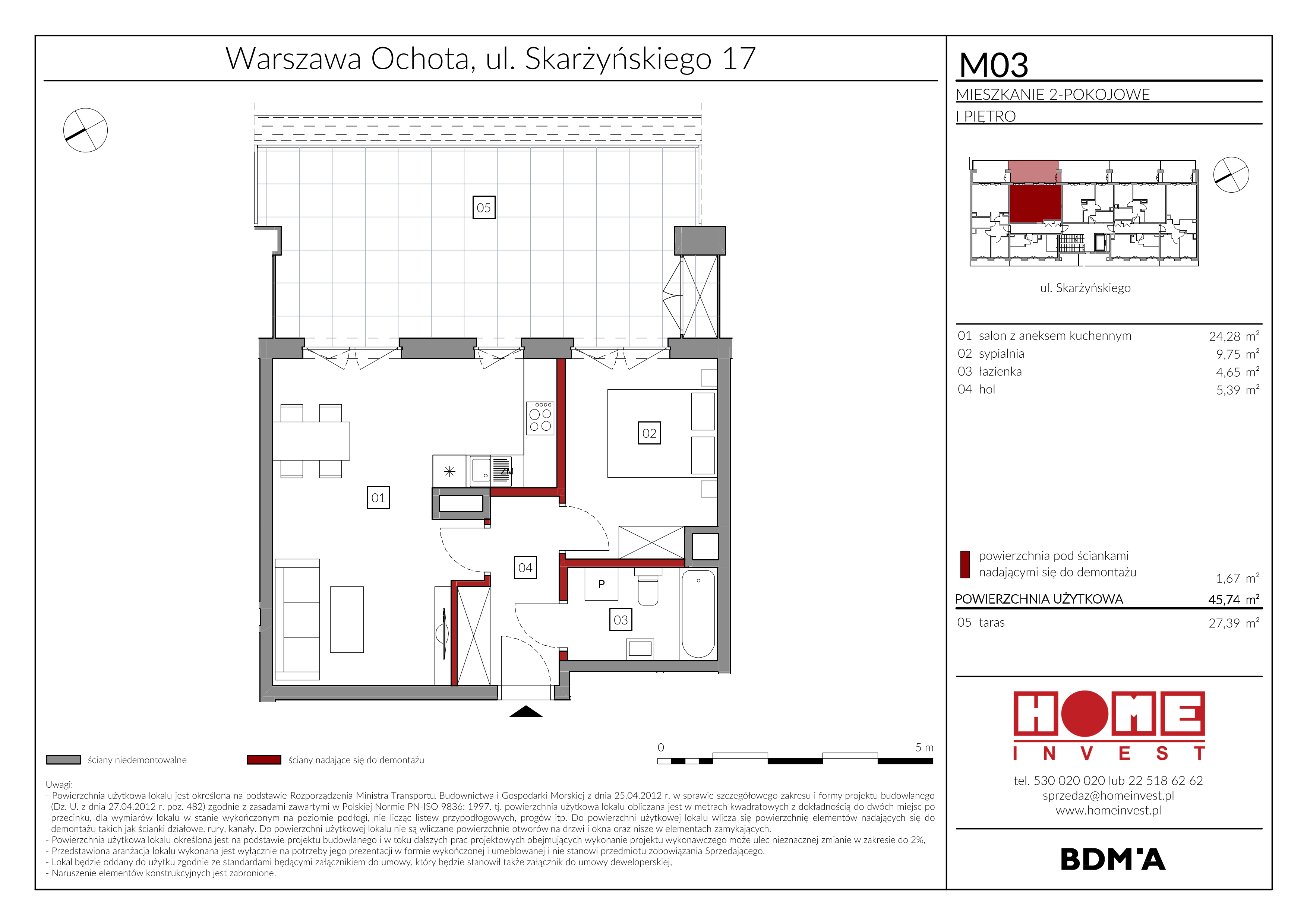 Mieszkanie 45,74 m², piętro 1, oferta nr M03, Rezydencja Ochota, Warszawa, Ochota, Szczęśliwice, ul. Skarżyńskiego 17-idx